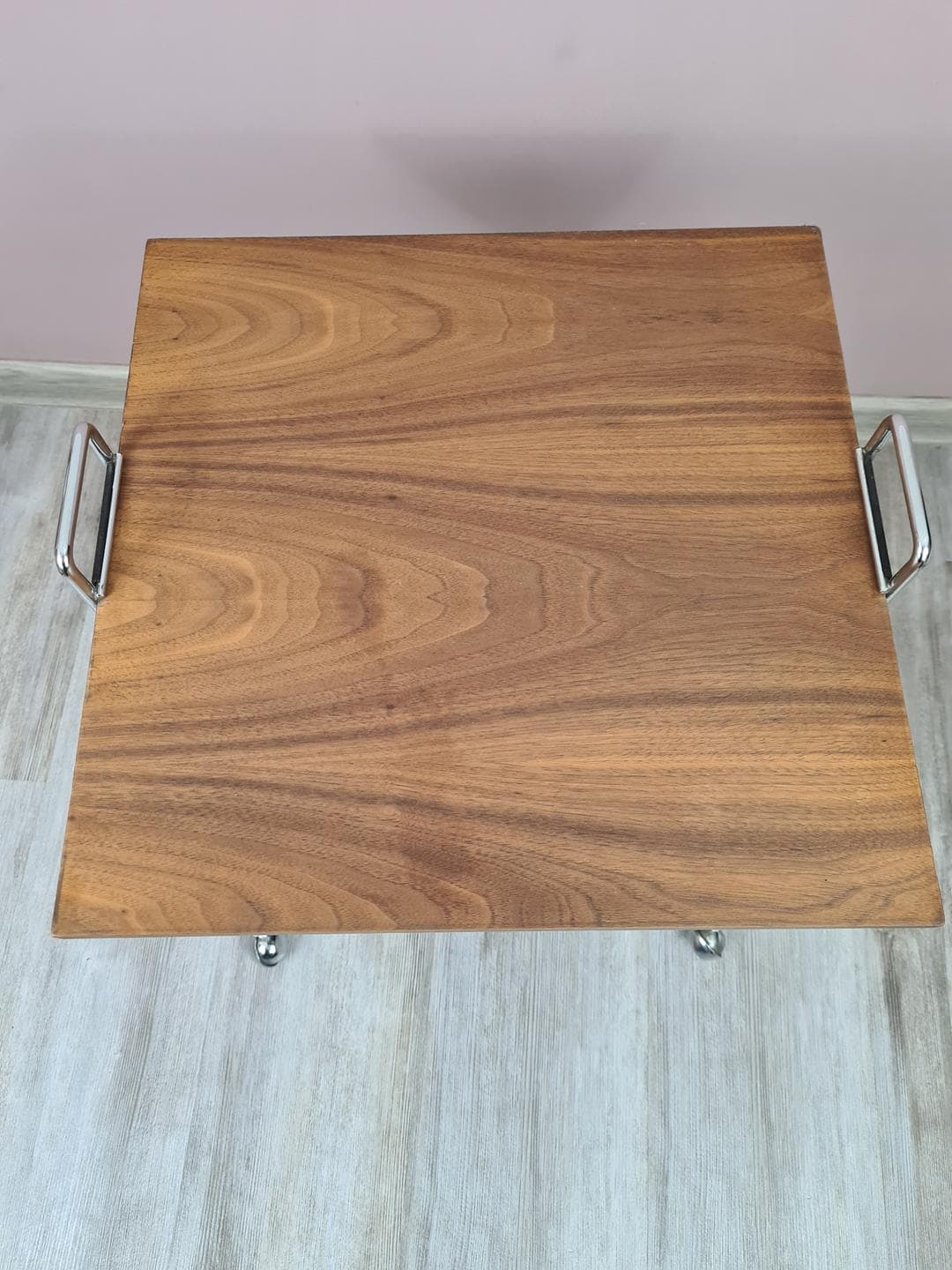 Side Table, brown veneer, silver chrome steel, Germany, 1970s - 333996