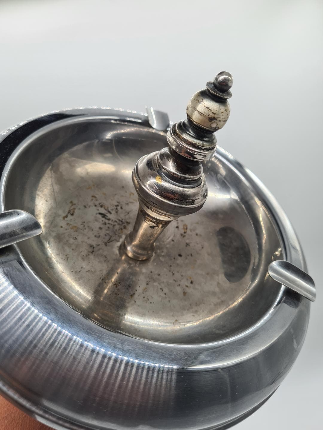 Freestanding Ashtray Art Deco, silver black metal, 1930s - 334026