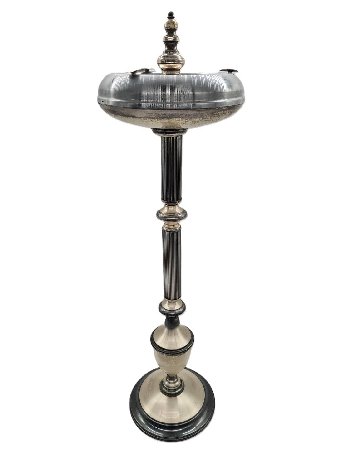Freestanding Ashtray Art Deco, silver black metal, 1930s