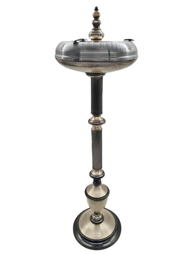 Freestanding Ashtray Art Deco, silver black metal, 1930s - DIMENSION