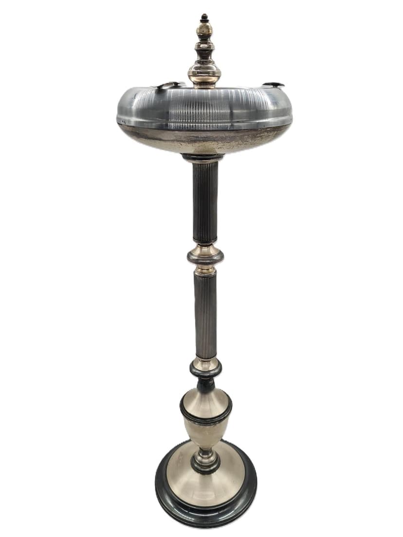 Freestanding Ashtray Art Deco, silver black metal, 1930s