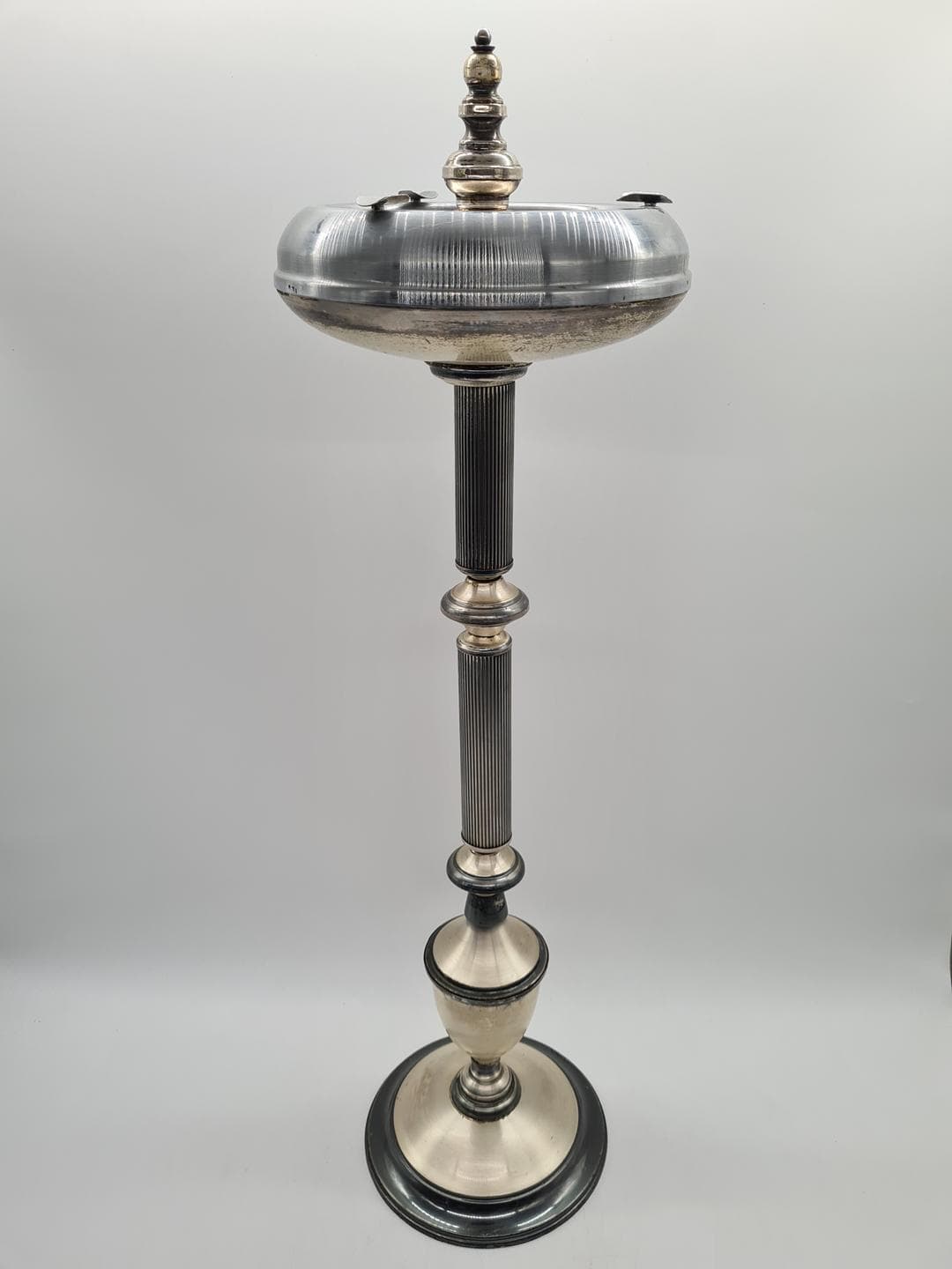 Freestanding Ashtray Art Deco, silver black metal, 1930s - 334022