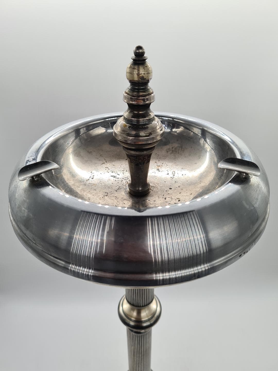 Freestanding Ashtray Art Deco, silver black metal, 1930s - 334019