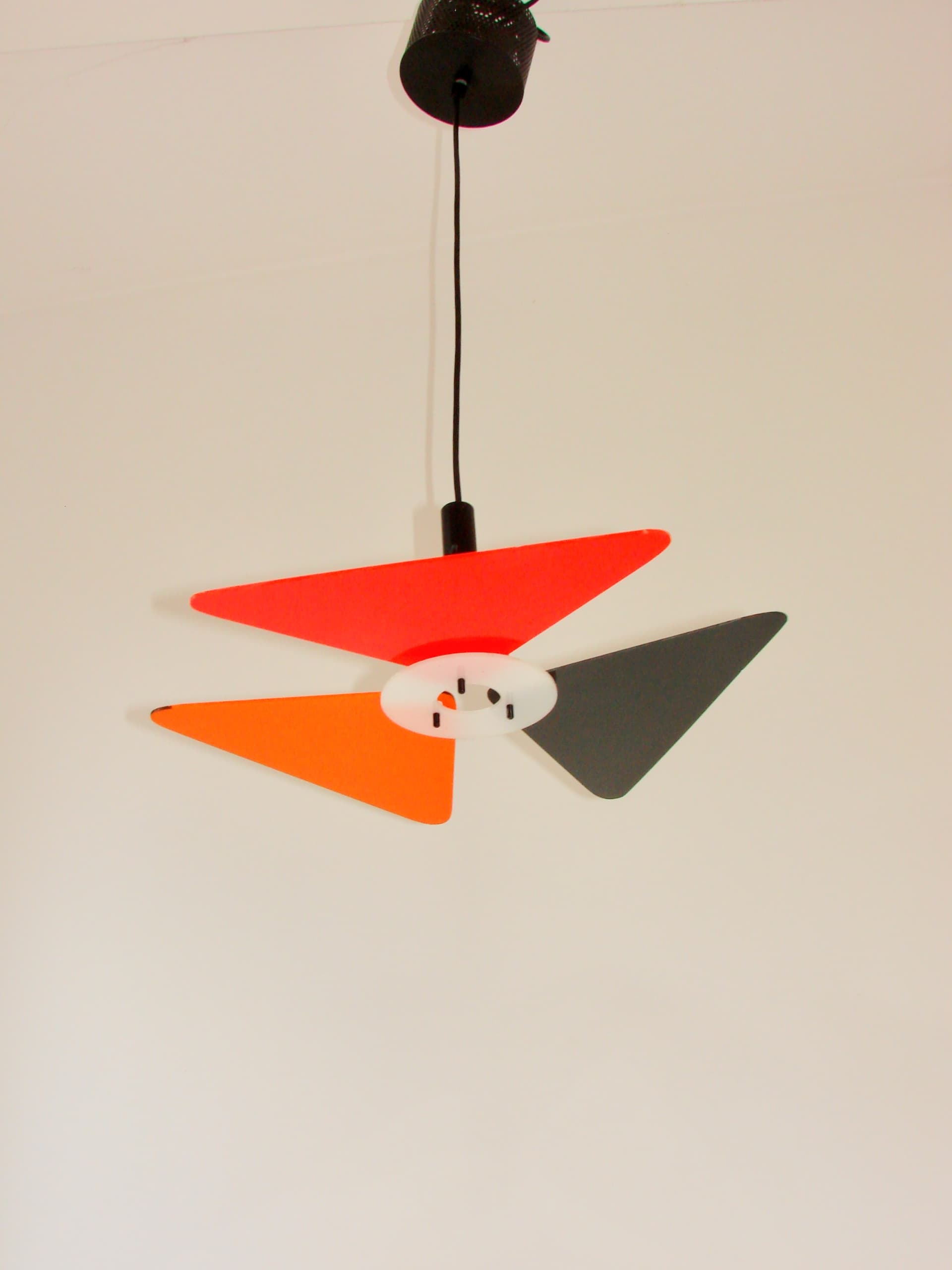 Pendant Lamp Postmodern, red orange graphite white black, metal acrylic, 1990s - 334060