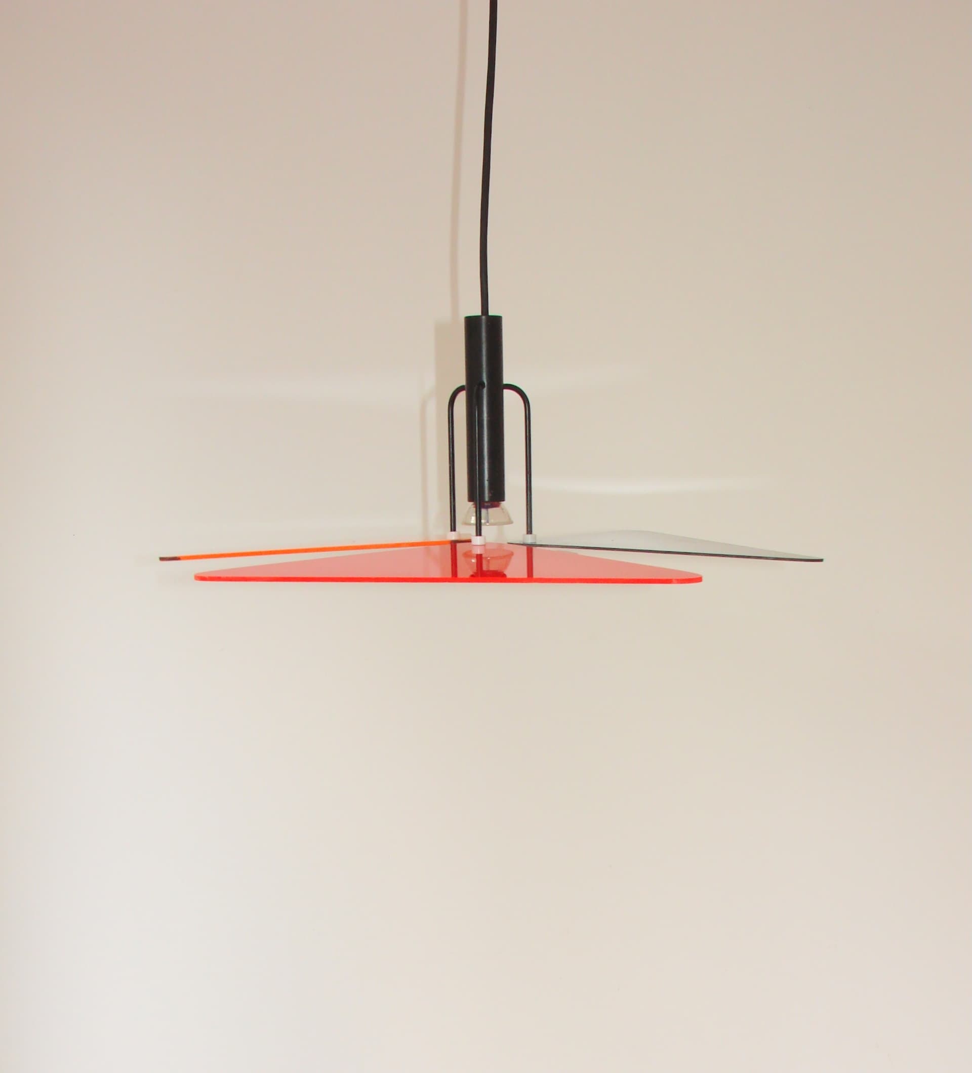 Pendant Lamp Postmodern, red orange graphite white black, metal acrylic, 1990s - 334059