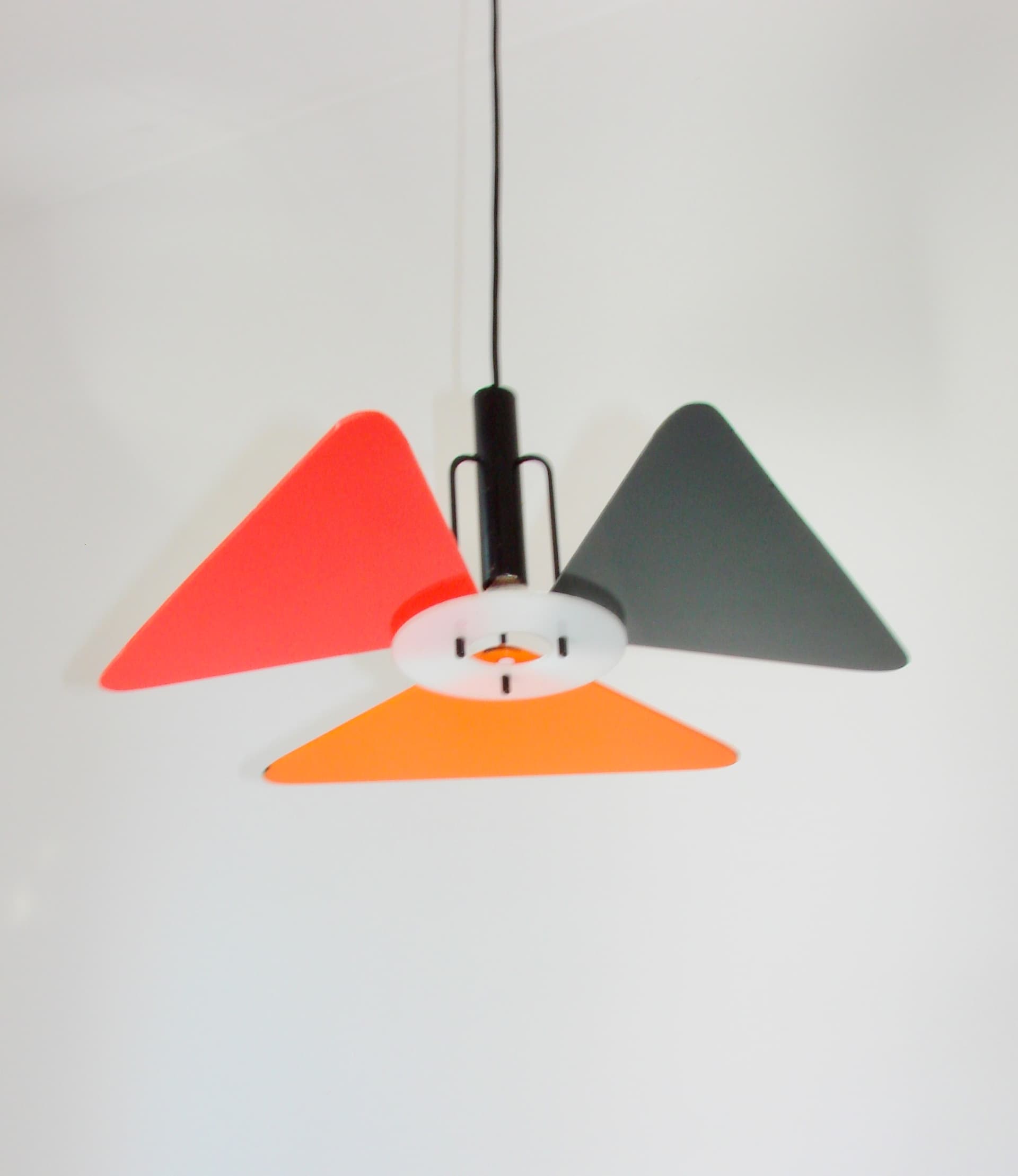 Pendant Lamp Postmodern, red orange graphite white black, metal acrylic, 1990s - 334064