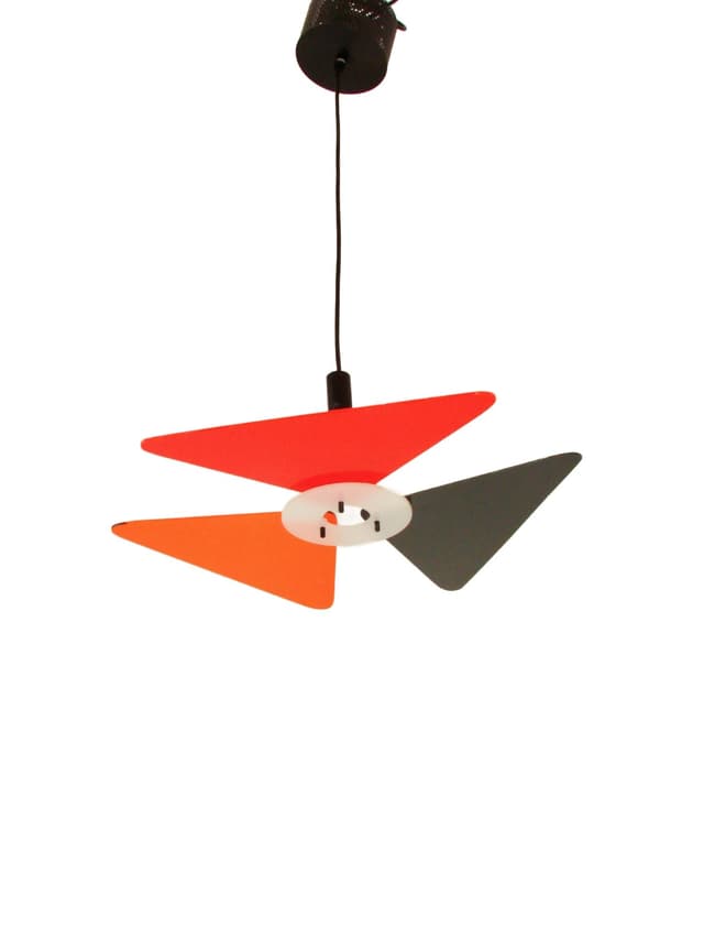 Pendant Lamp Postmodern, red orange graphite white black, metal acrylic, 1990s - DIMENSION