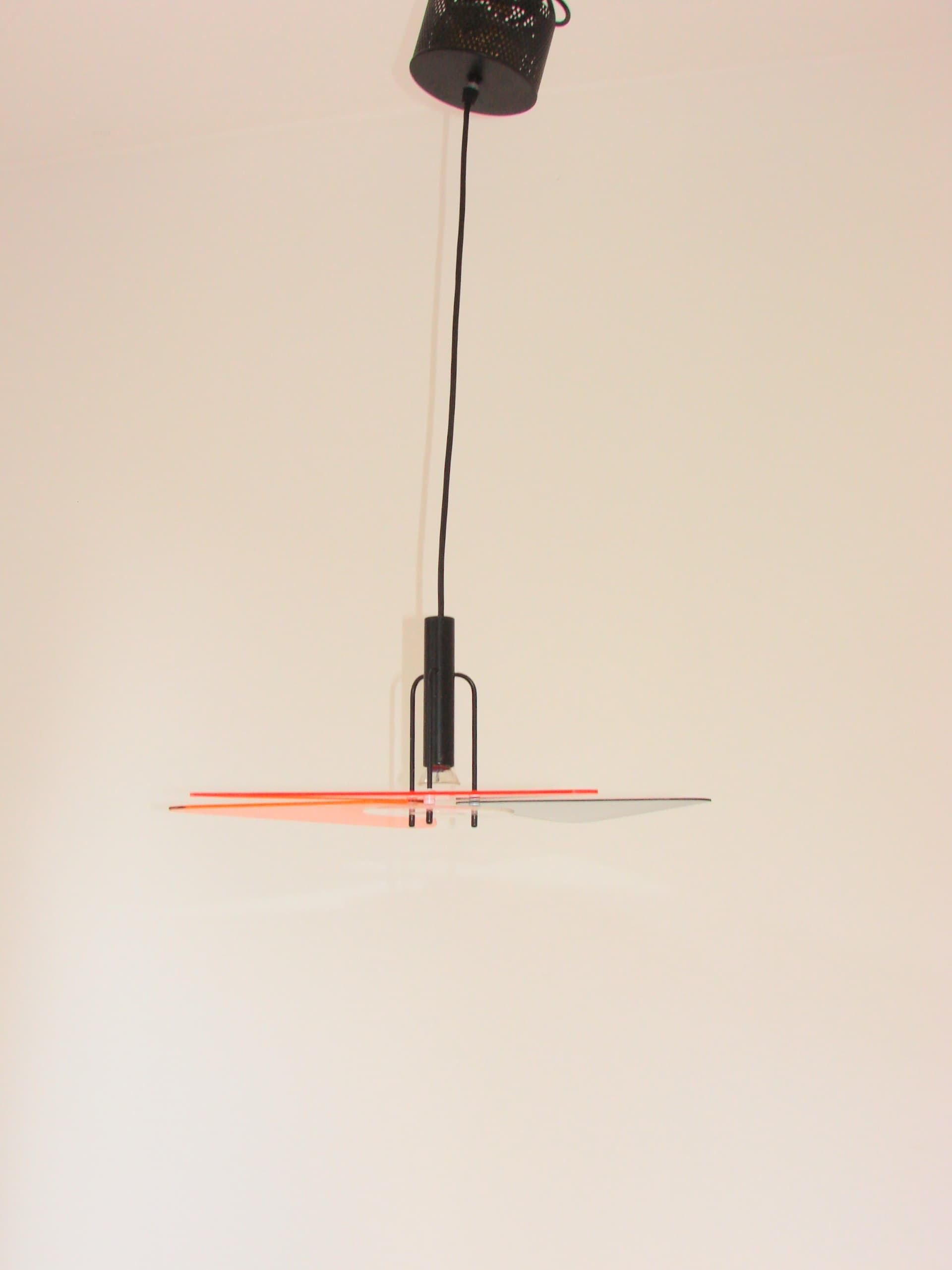 Pendant Lamp Postmodern, red orange graphite white black, metal acrylic, 1990s - 334058