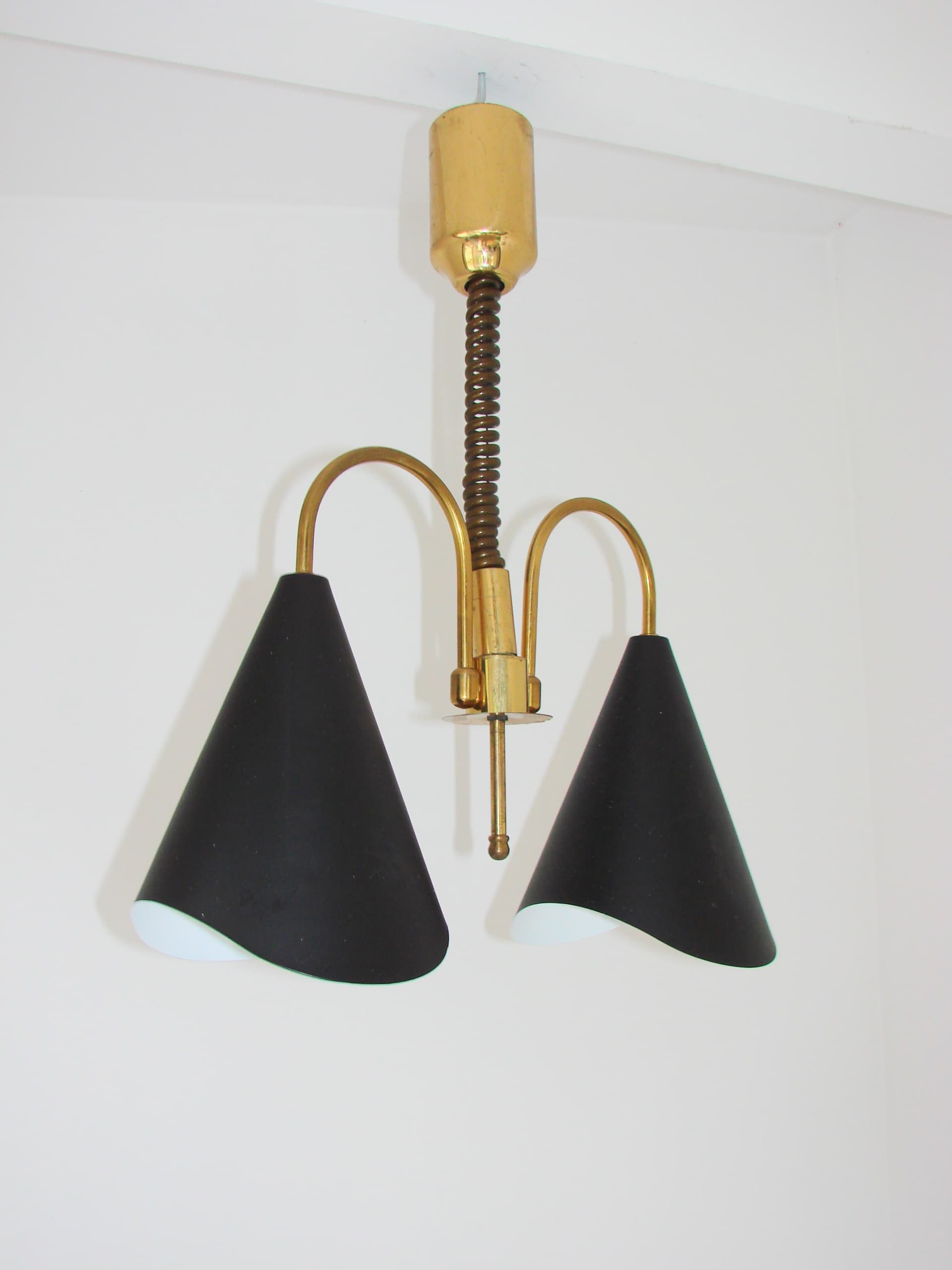 Pendant Lamp Mid-Century Modern, gold brass, black metal, Europe, 1970s - 334069