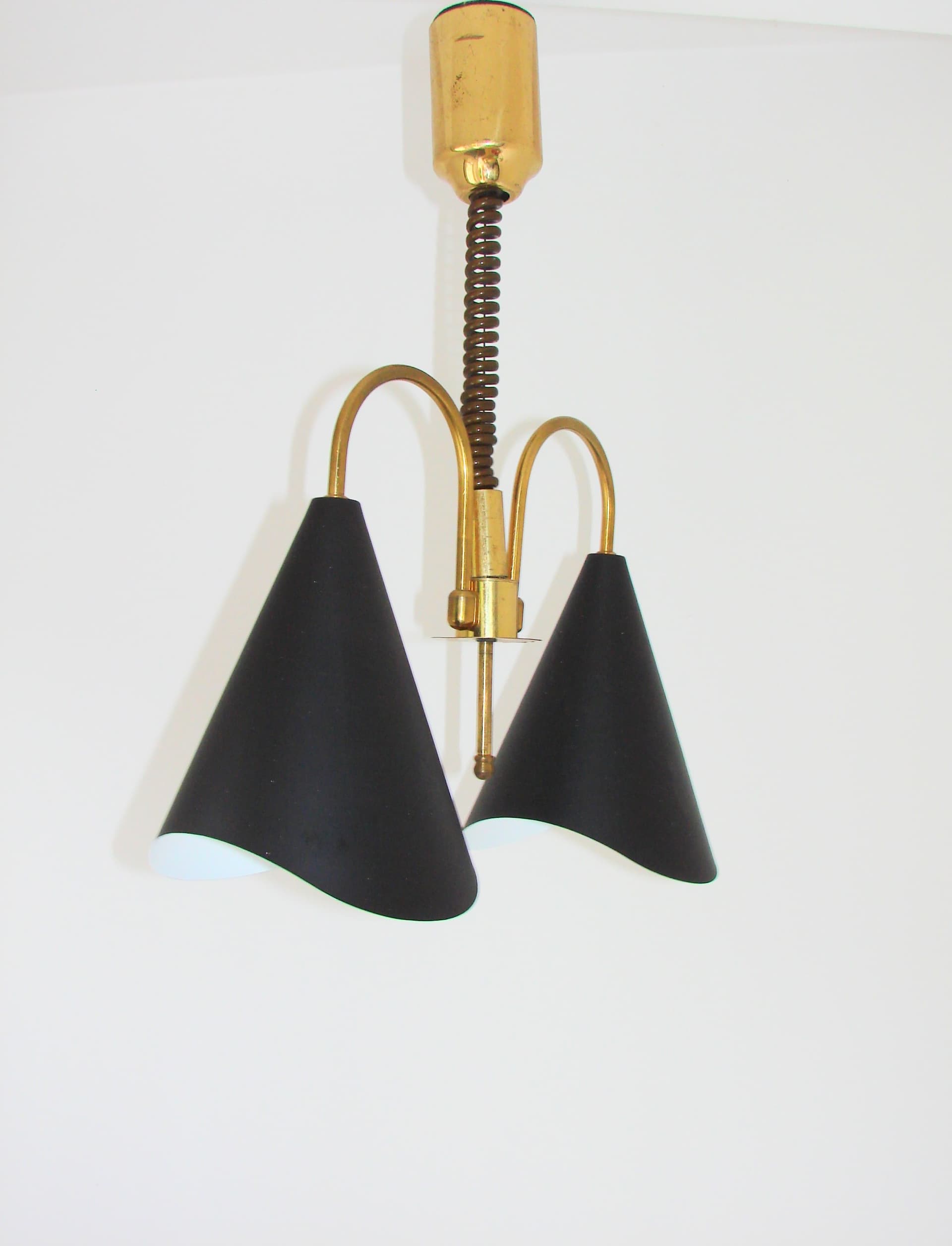 Pendant Lamp Mid-Century Modern, gold brass, black metal, Europe, 1970s - 334073