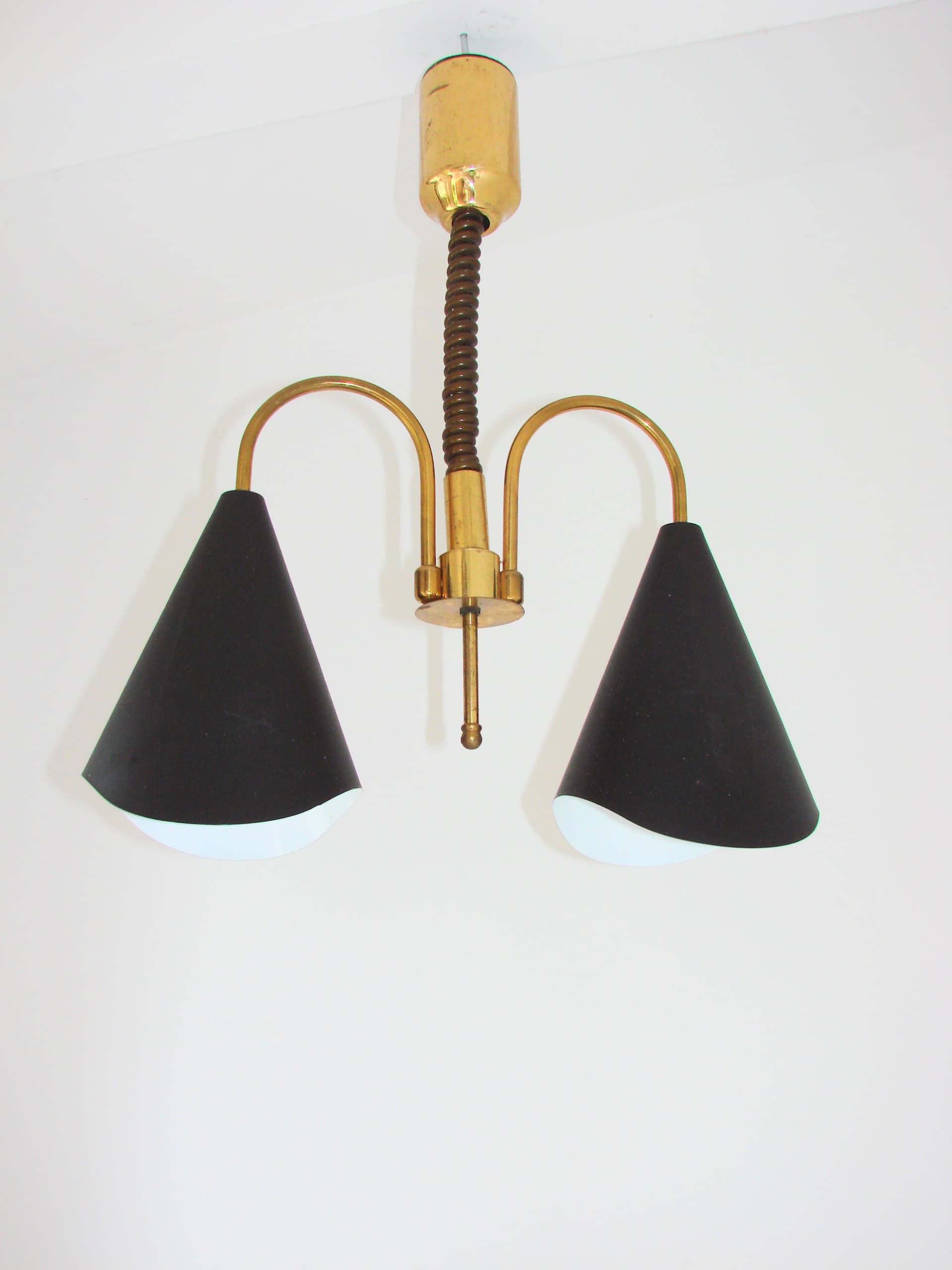 Pendant Lamp Mid-Century Modern, gold brass, black metal, Europe, 1970s - 334076