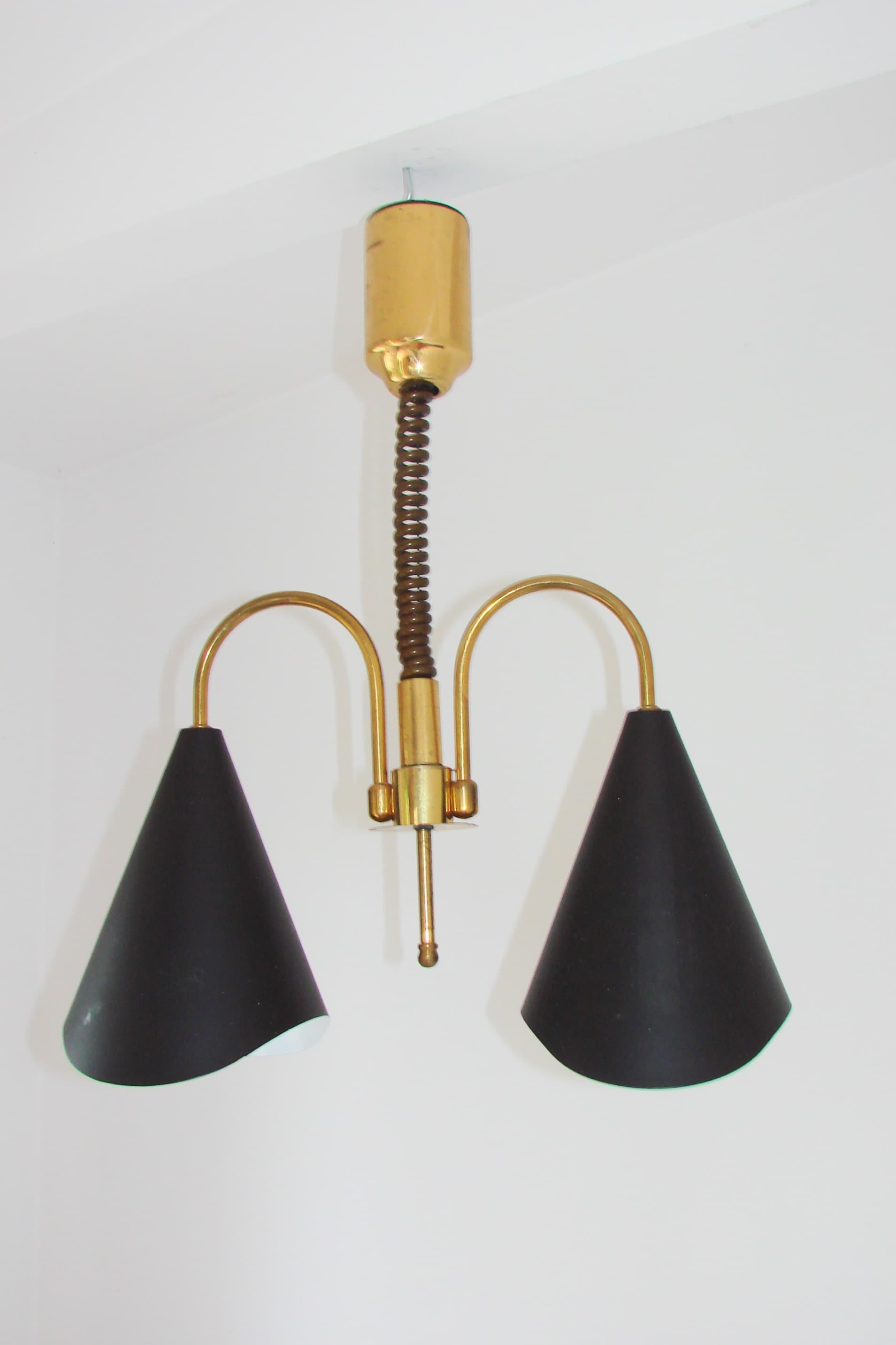 Pendant Lamp Mid-Century Modern, gold brass, black metal, Europe, 1970s - 334074