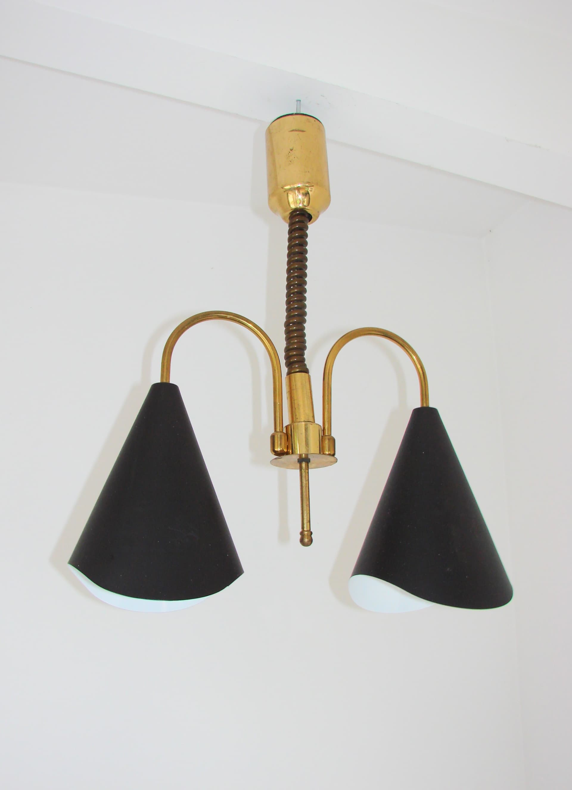 Pendant Lamp Mid-Century Modern, gold brass, black metal, Europe, 1970s - 334071
