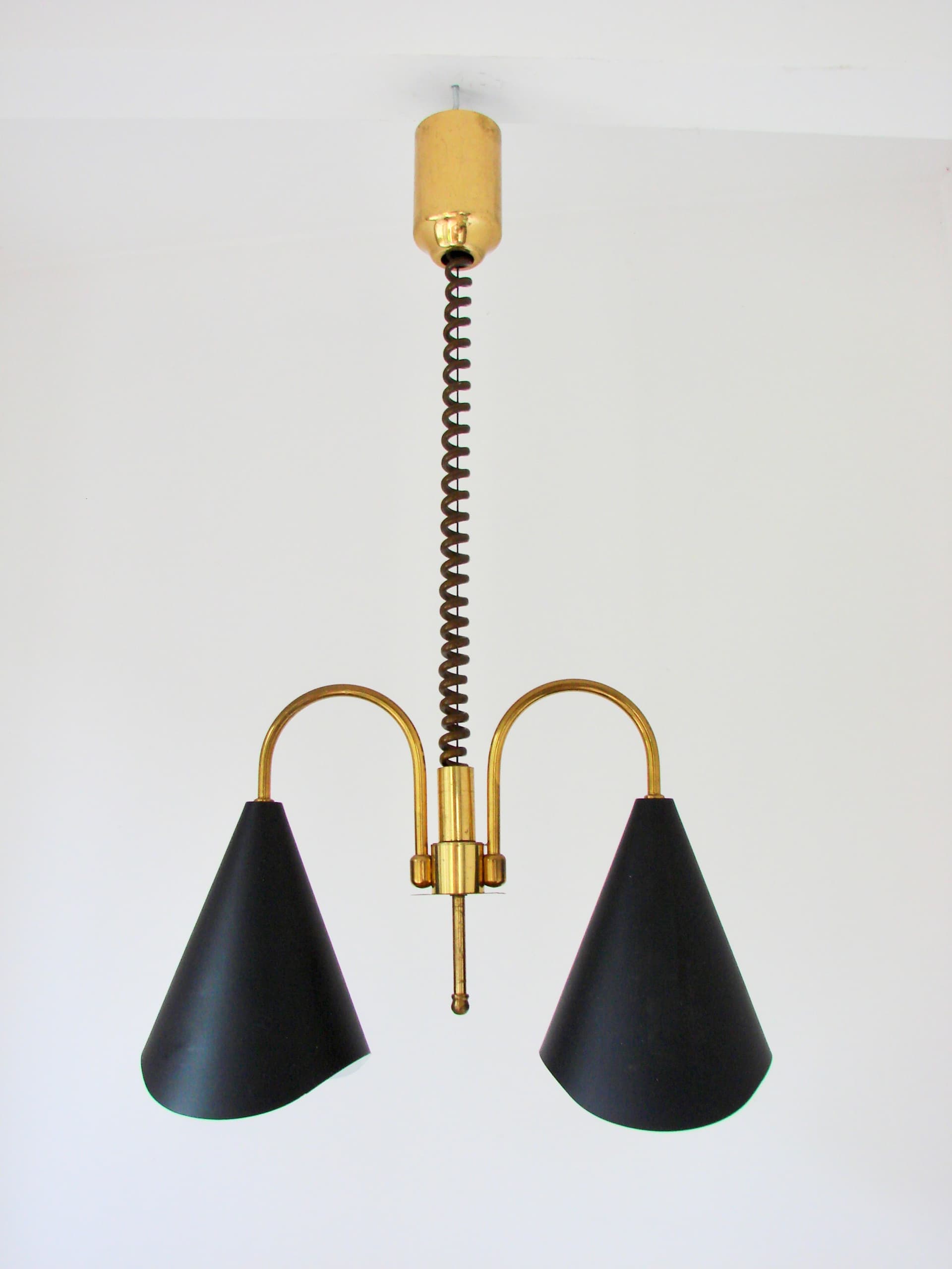 Pendant Lamp Mid-Century Modern, gold brass, black metal, Europe, 1970s - 334066