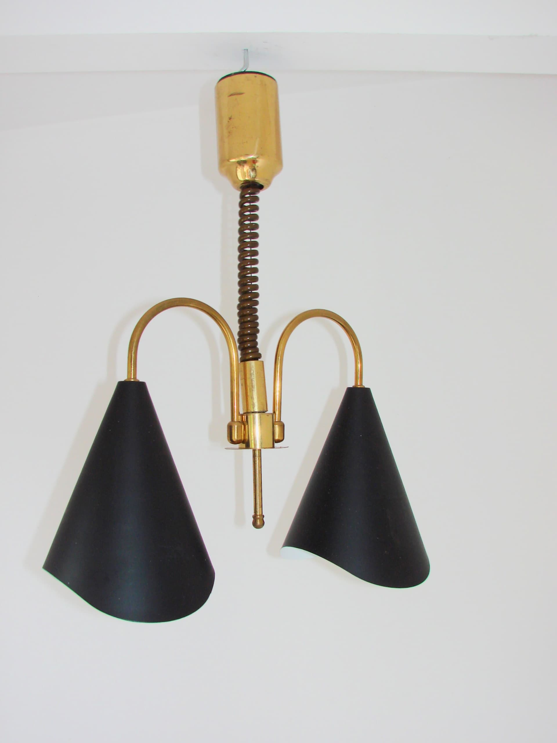 Pendant Lamp Mid-Century Modern, gold brass, black metal, Europe, 1970s - 334075