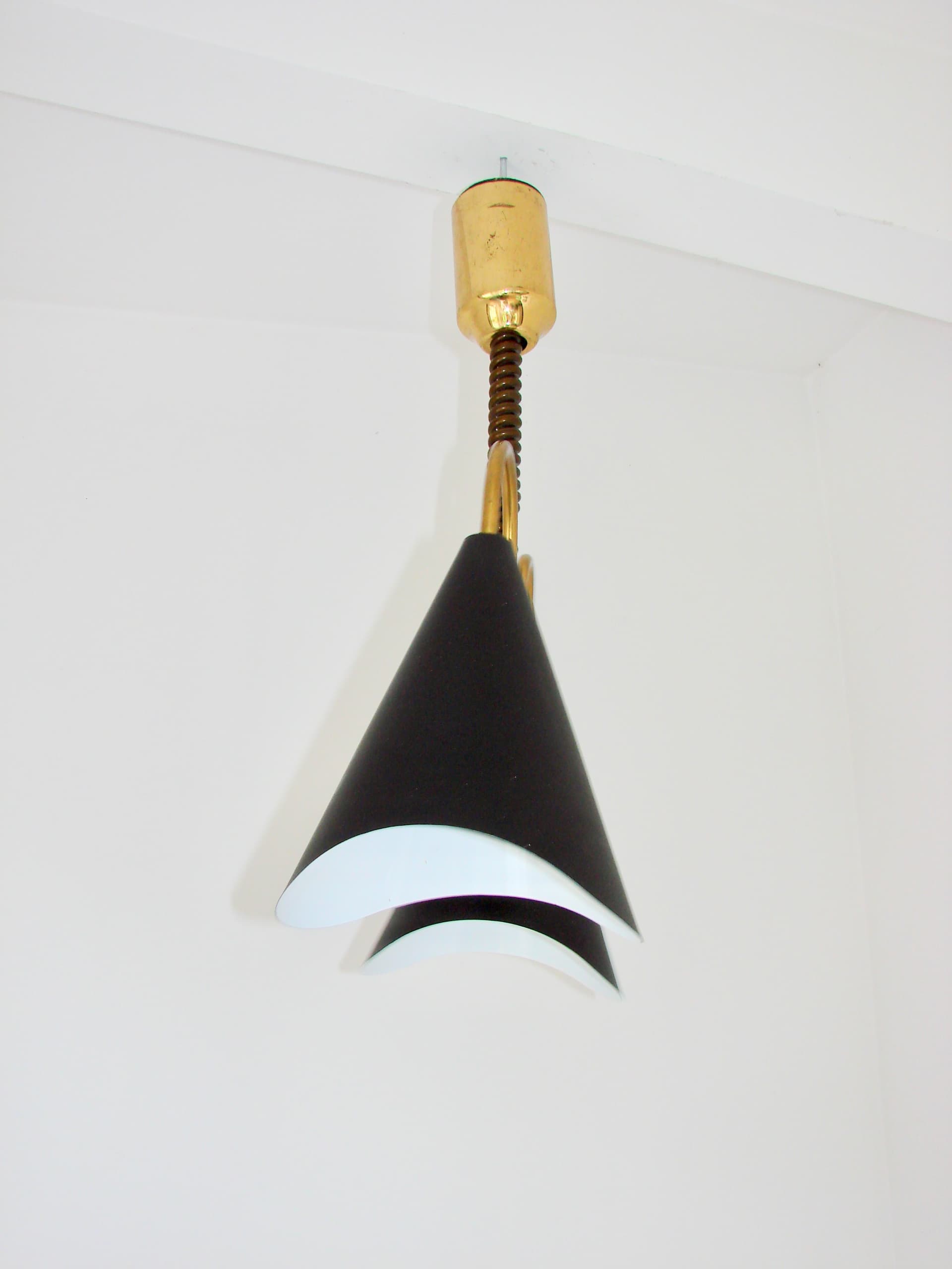 Pendant Lamp Mid-Century Modern, gold brass, black metal, Europe, 1970s - 334070