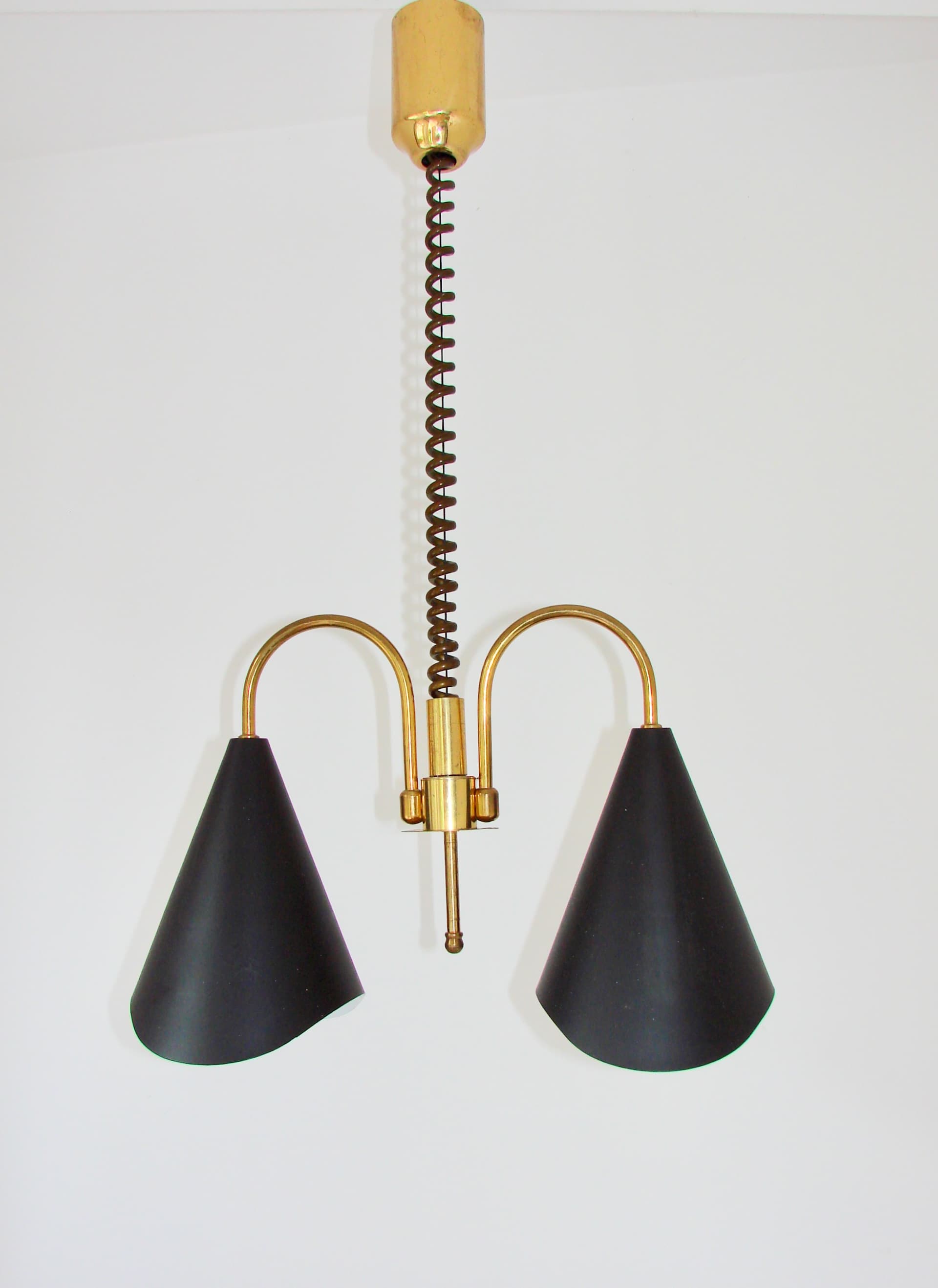 Pendant Lamp Mid-Century Modern, gold brass, black metal, Europe, 1970s - 334067