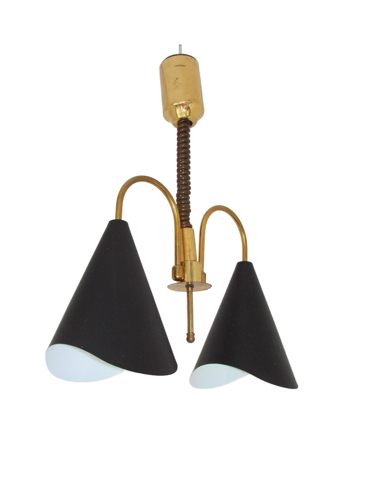 Pendant Lamp Mid-Century Modern, gold brass, black metal, Europe, 1970s