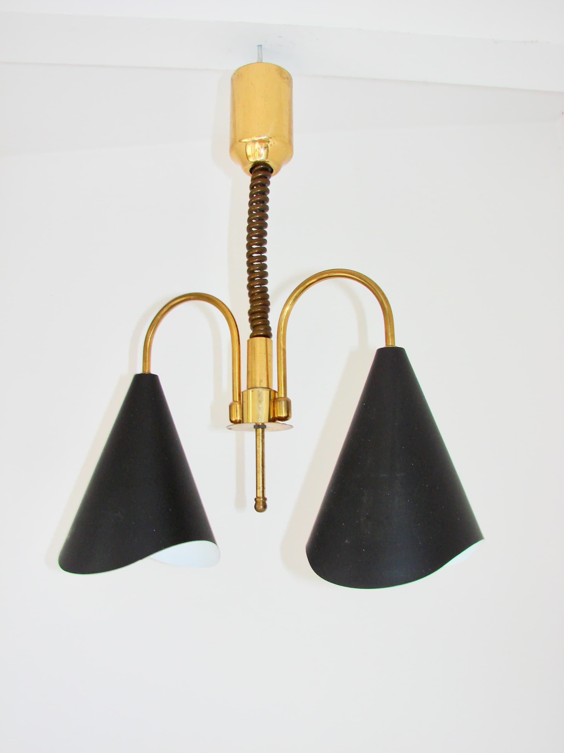 Pendant Lamp Mid-Century Modern, gold brass, black metal, Europe, 1970s - 334068