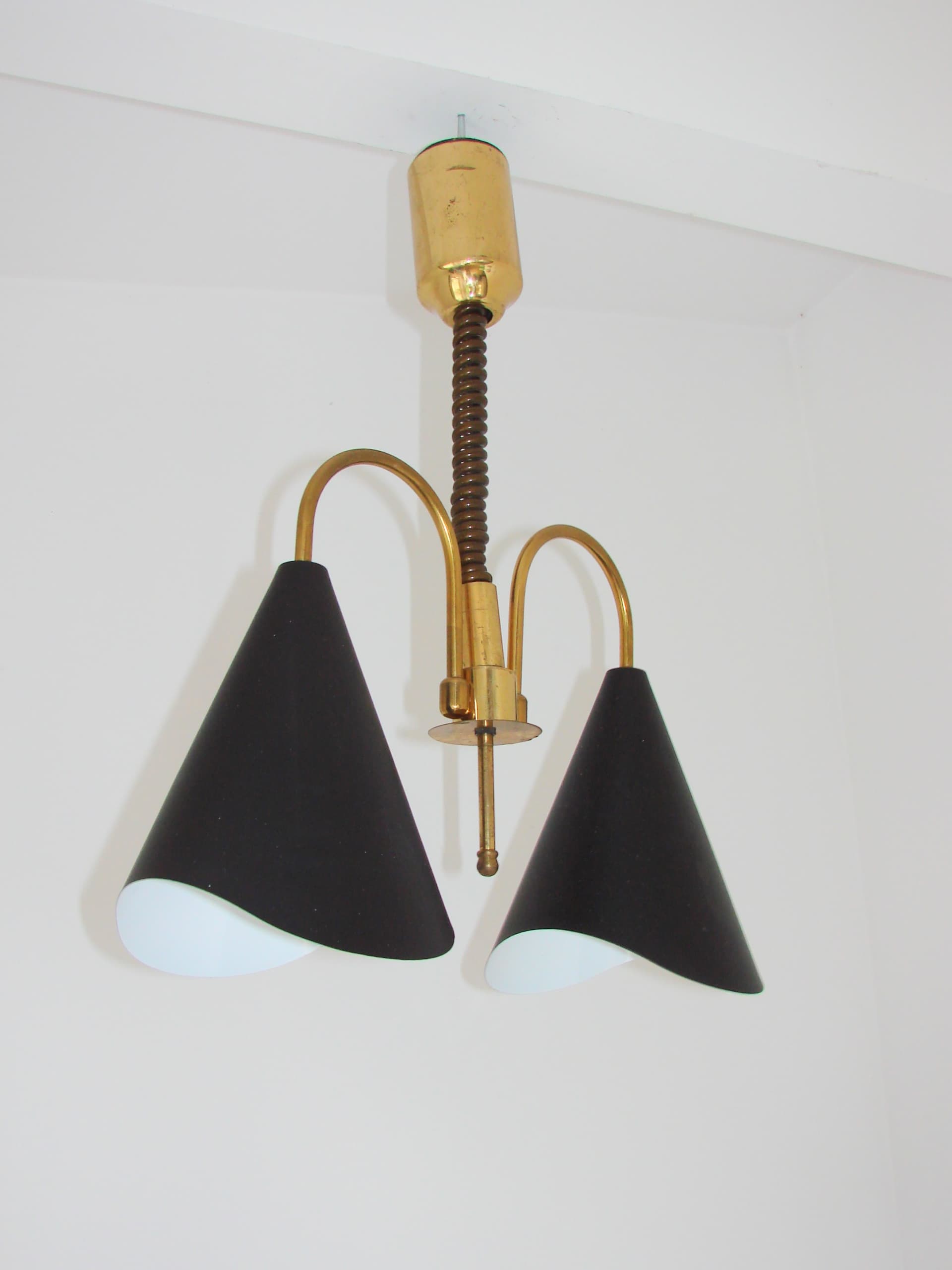 Pendant Lamp Mid-Century Modern, gold brass, black metal, Europe, 1970s - 334072