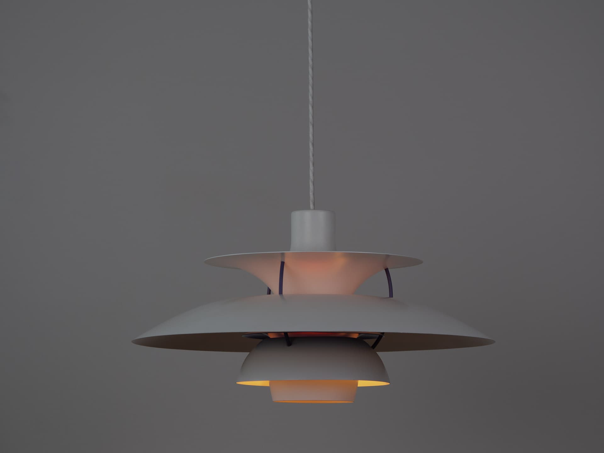 Pendant lamp PH 5, white, metal, by P. Henningsen, Louis Poulsen, Denmark, 1980s. - 334144