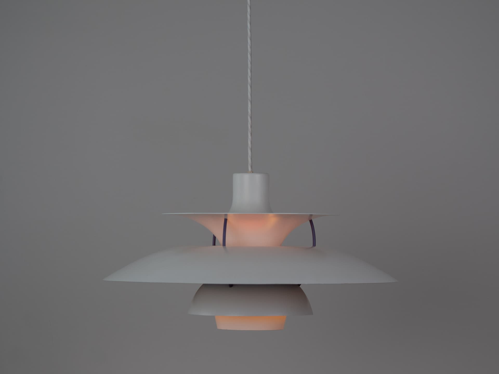 Pendant lamp PH 5, white, metal, by P. Henningsen, Louis Poulsen, Denmark, 1980s. - 334143