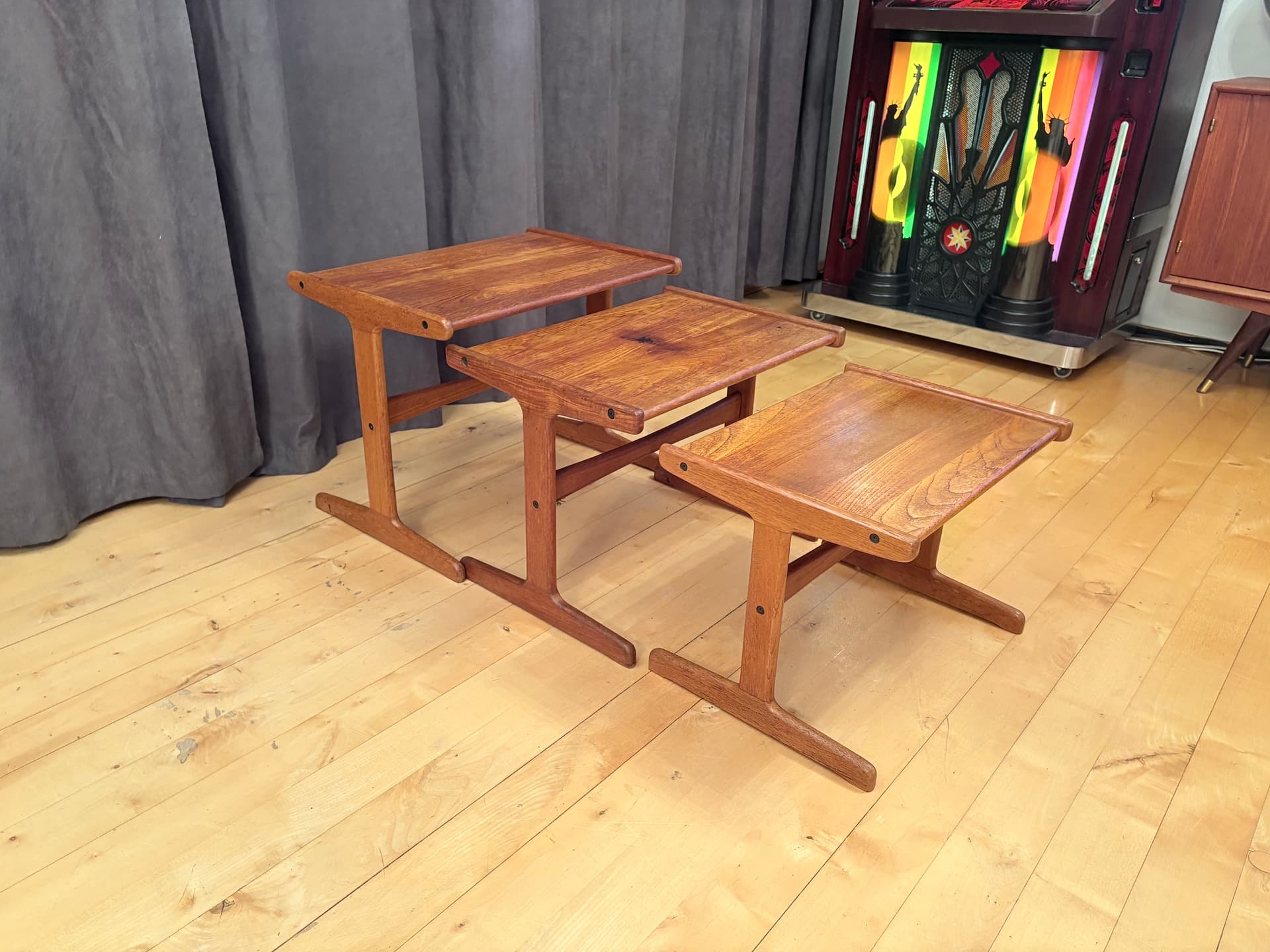 Set of three side tables, brown teak, Denmark, 1960s. - 334176