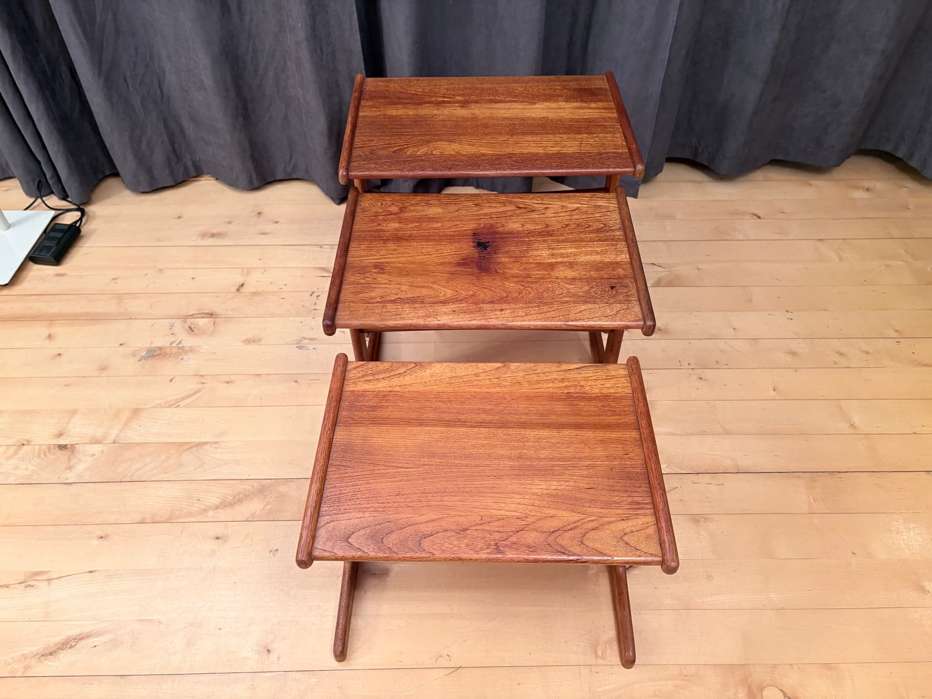 Set of three side tables, brown teak, Denmark, 1960s. - 334174