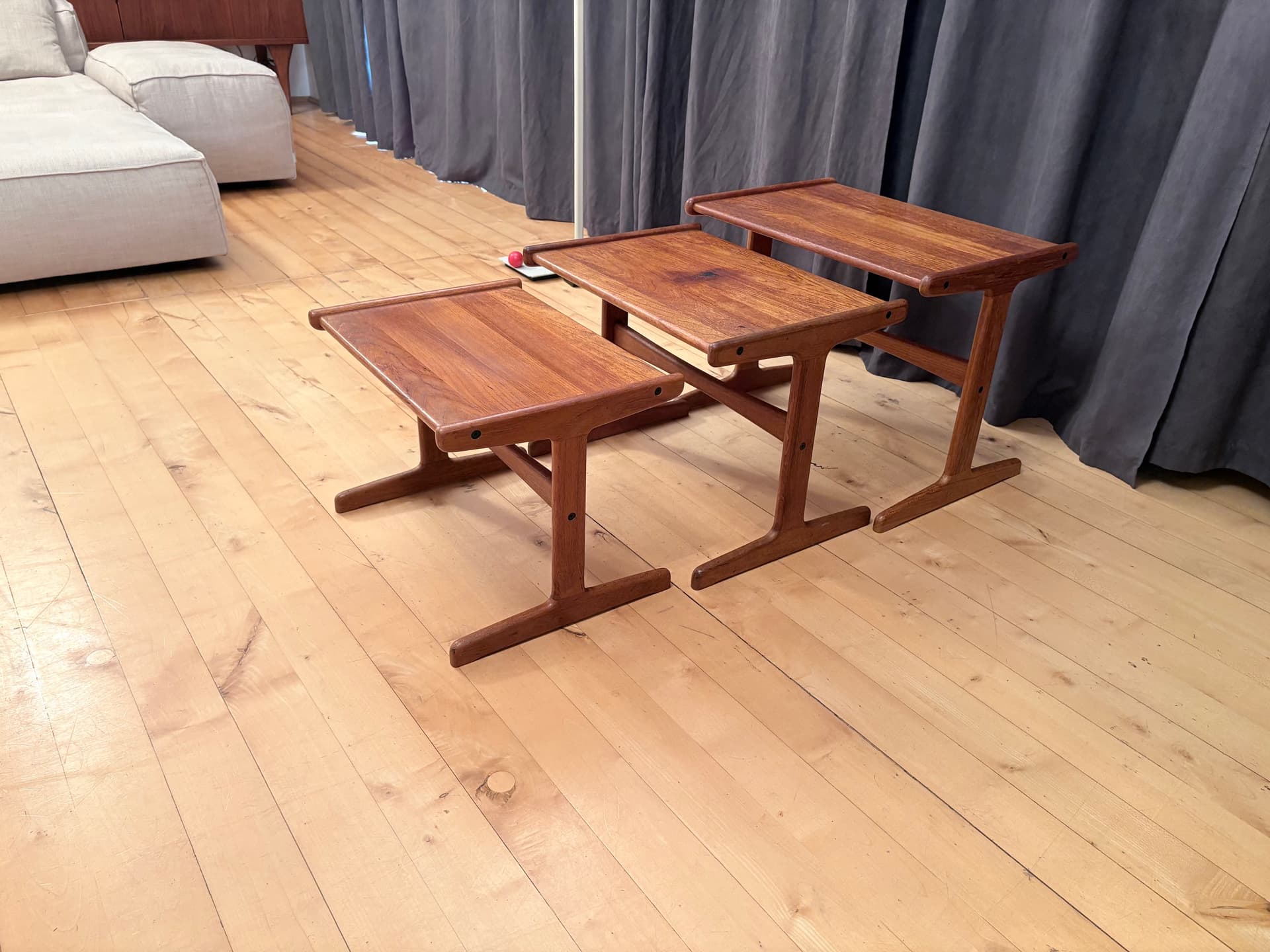 Set of three side tables, brown teak, Denmark, 1960s. - 334175