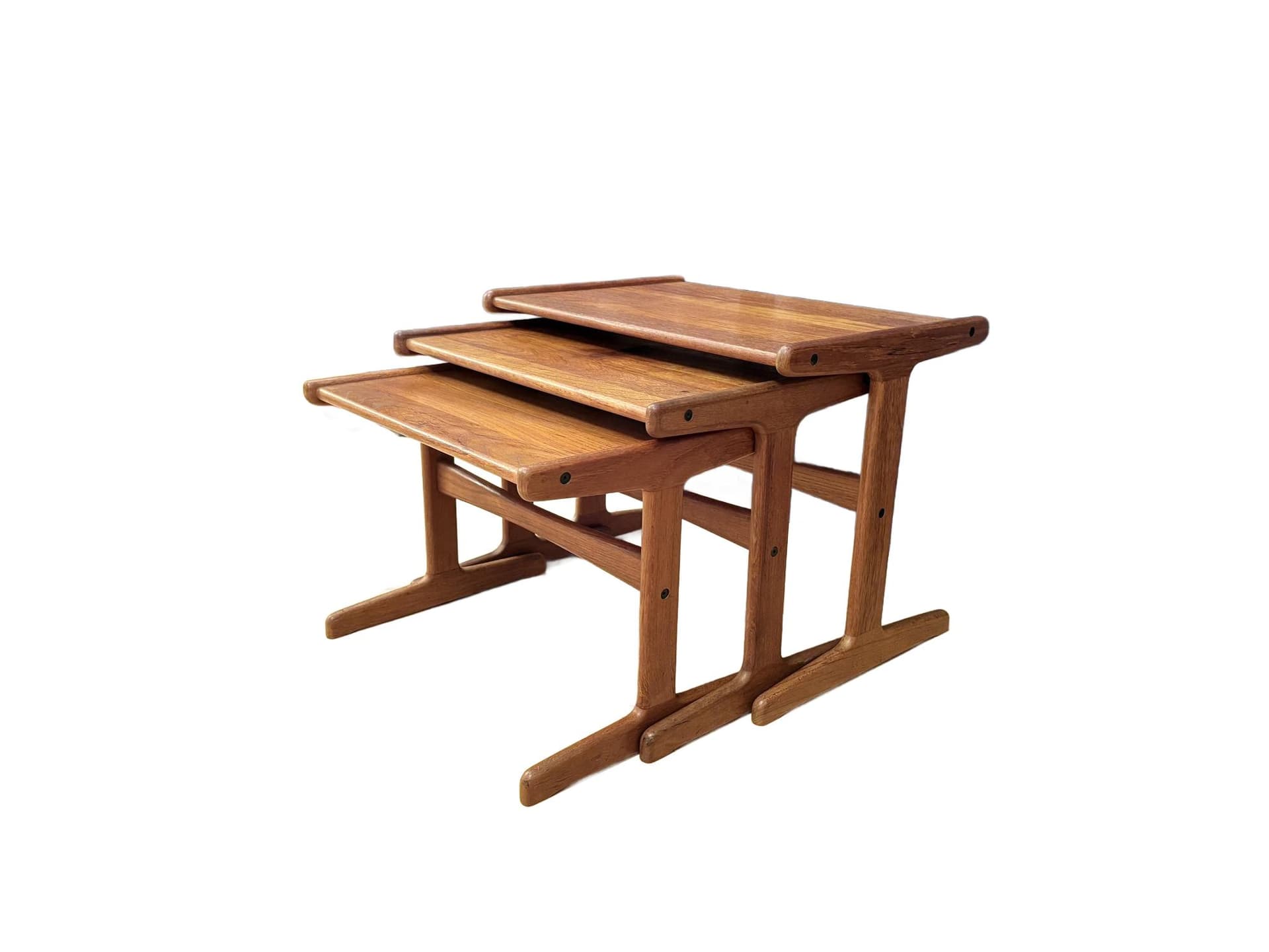Set of three side tables, brown teak, Denmark, 1960s.