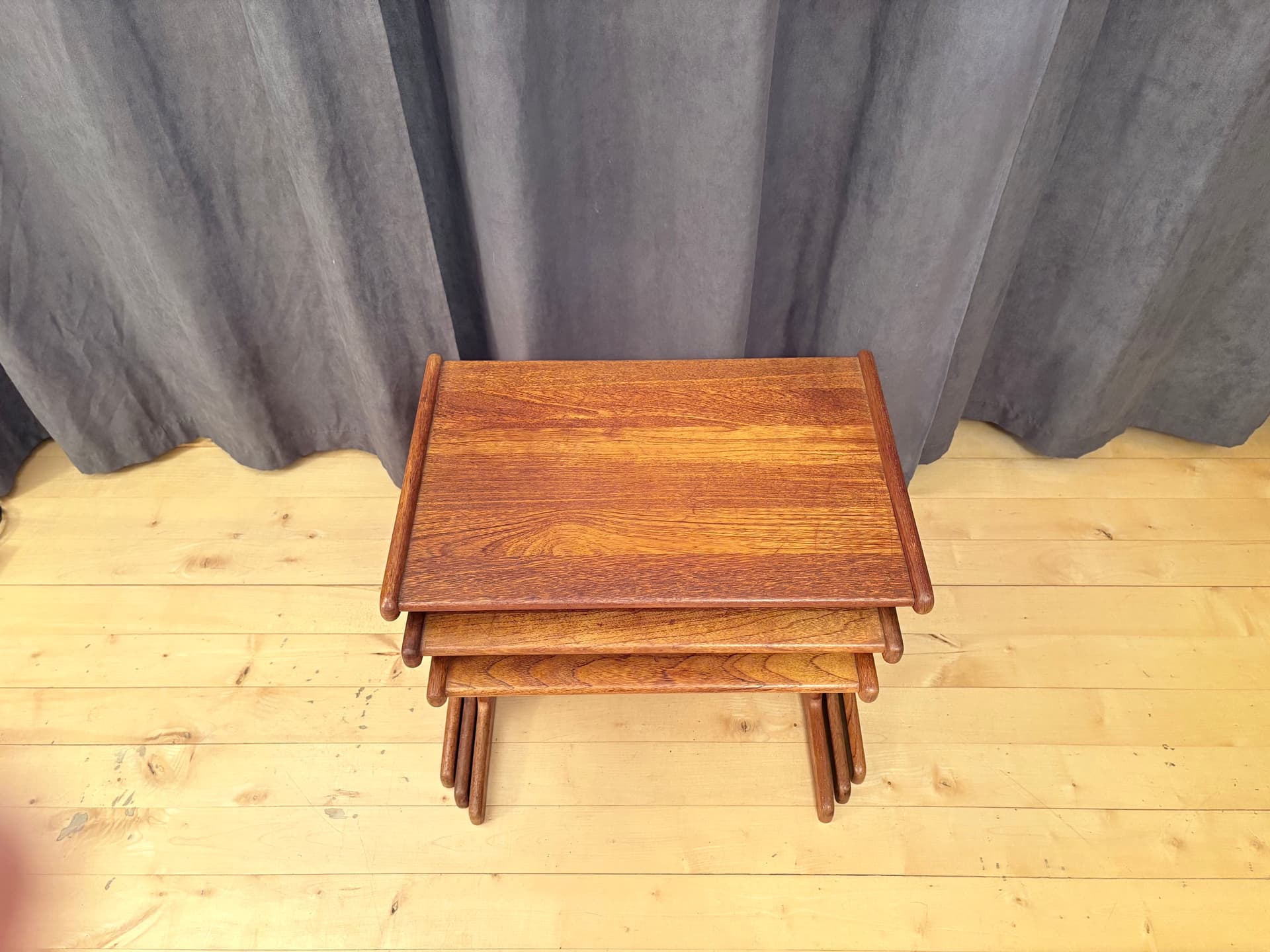 Set of three side tables, brown teak, Denmark, 1960s. - 334180