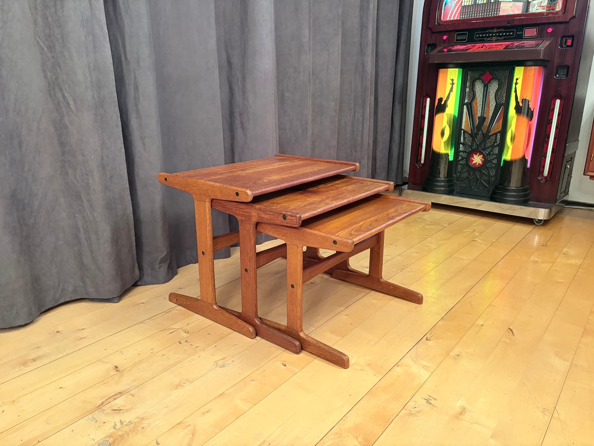 Set of three side tables, brown teak, Denmark, 1960s. - 334173