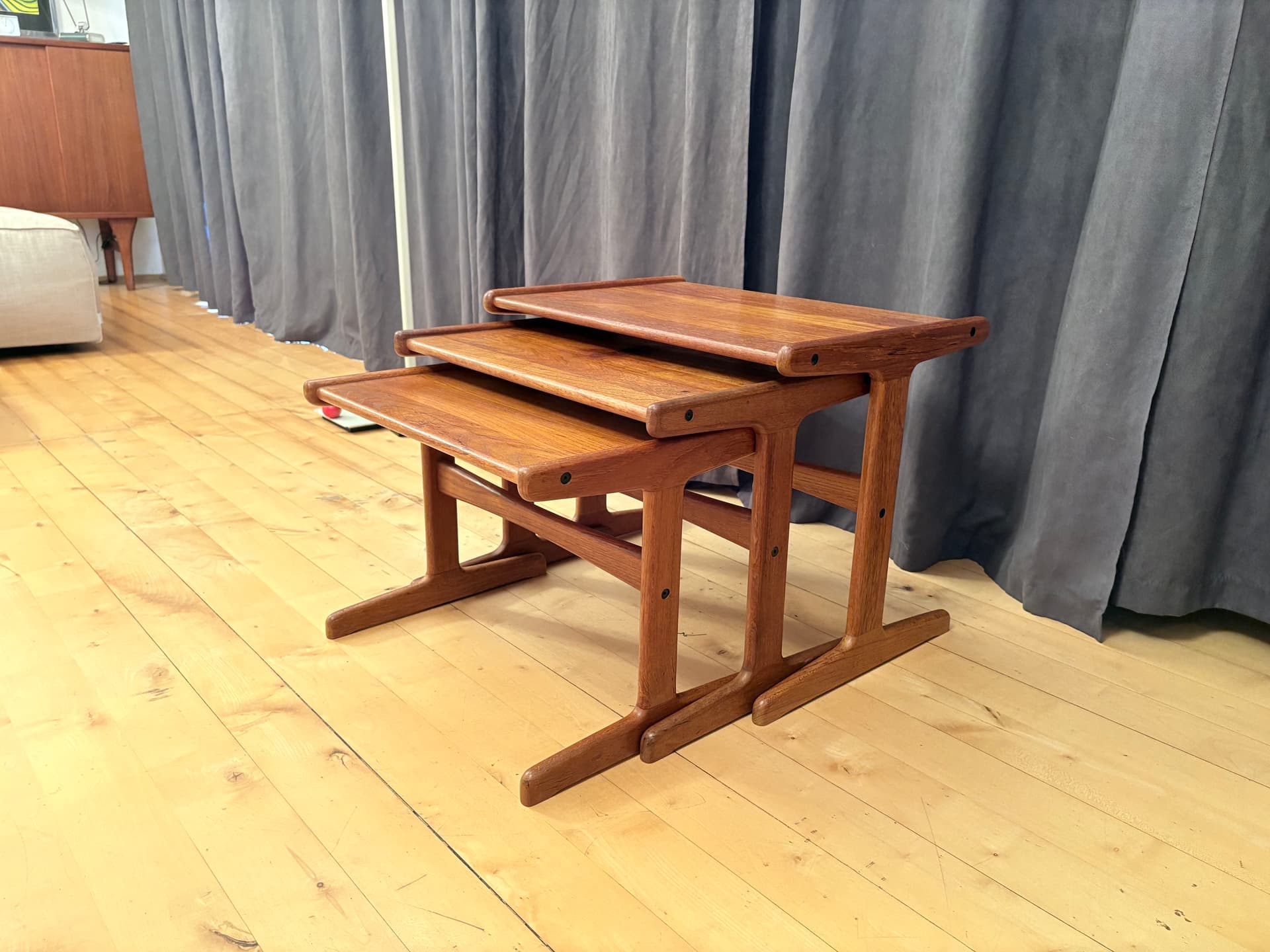 Set of three side tables, brown teak, Denmark, 1960s. - 334171