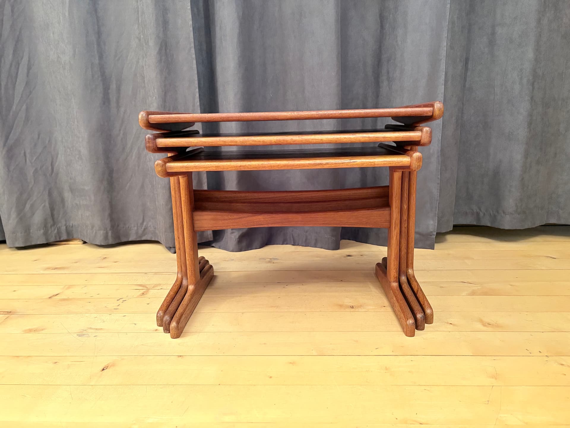 Set of three side tables, brown teak, Denmark, 1960s. - 334177