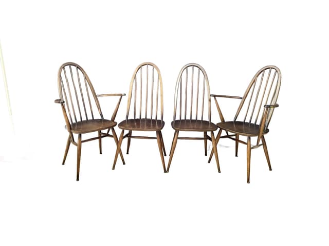 Set of Four Quaker Windsor Chairs, brown, beech, elm, by L. Ercolani, United Kingdom, 1980s. - DIMENSION