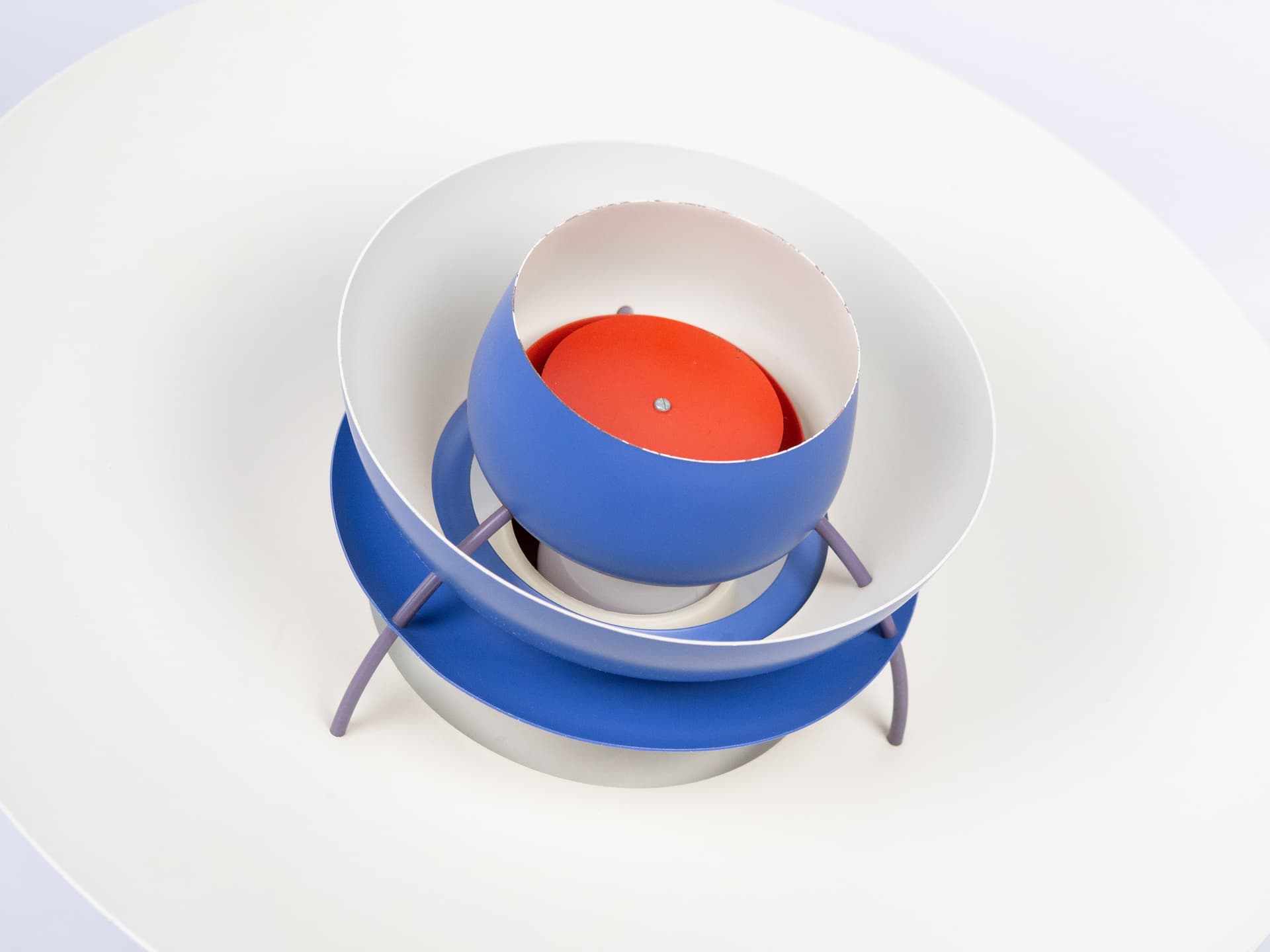 Pendant lamp PH 5, blue and white aluminum, by P. Henningsen, Louis Poulsen, Denmark, 1980s. - 334225