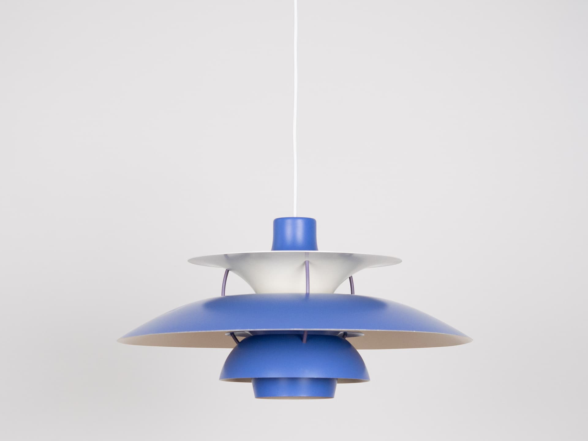 Pendant lamp PH 5, blue and white aluminum, by P. Henningsen, Louis Poulsen, Denmark, 1980s. - 334220