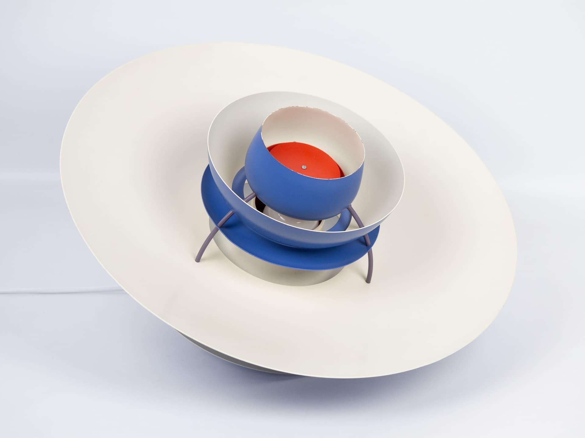 Pendant lamp PH 5, blue and white aluminum, by P. Henningsen, Louis Poulsen, Denmark, 1980s. - 334227