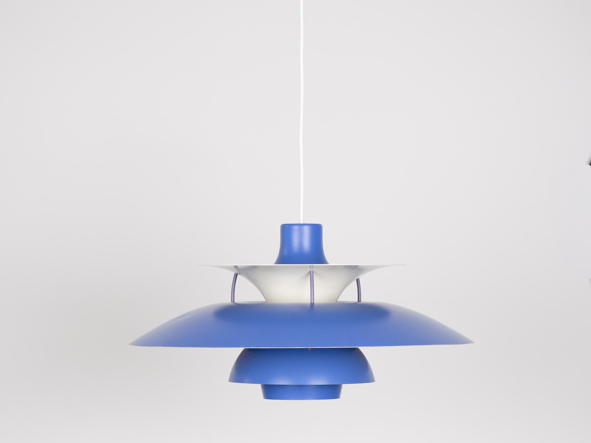 Pendant lamp PH 5, blue and white aluminum, by P. Henningsen, Louis Poulsen, Denmark, 1980s. - 334221