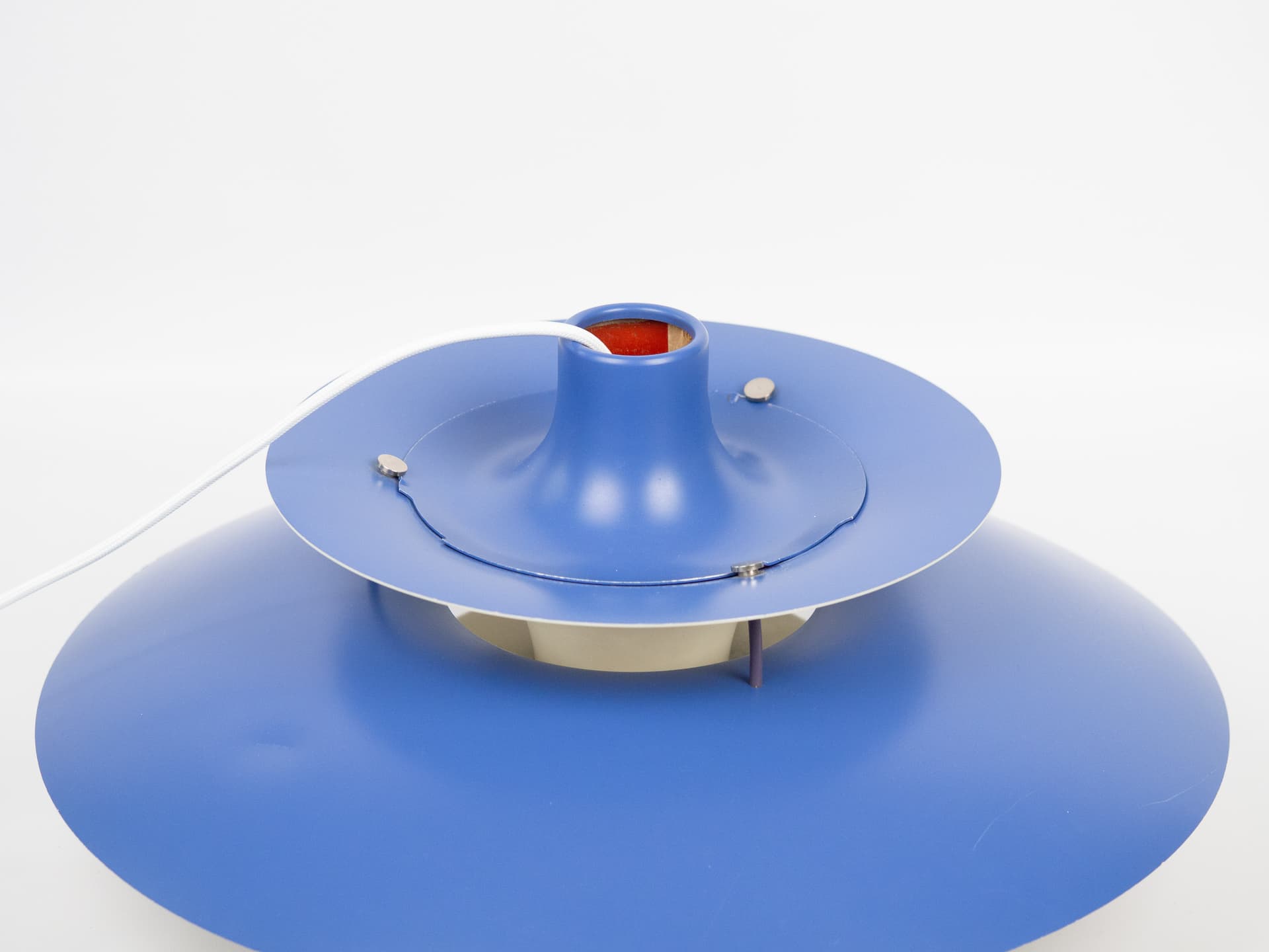 Pendant lamp PH 5, blue and white aluminum, by P. Henningsen, Louis Poulsen, Denmark, 1980s. - 334224