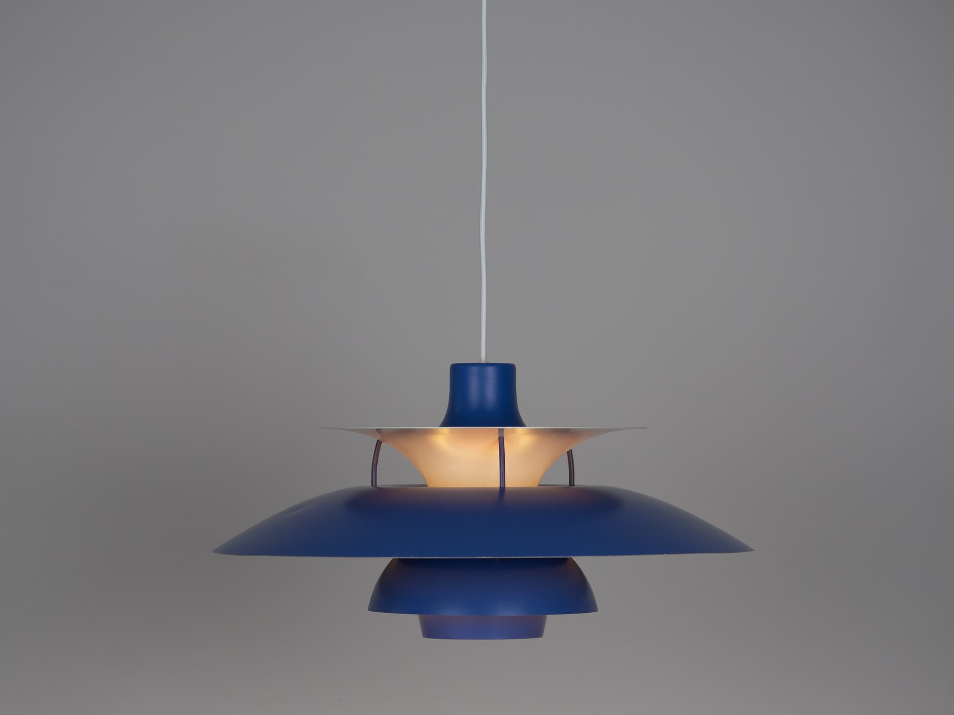 Pendant lamp PH 5, blue and white aluminum, by P. Henningsen, Louis Poulsen, Denmark, 1980s. - 334222