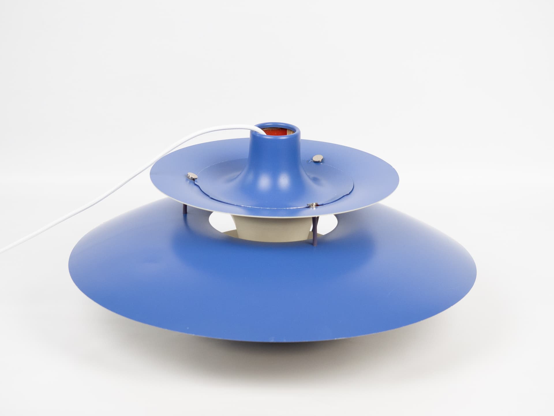 Pendant lamp PH 5, blue and white aluminum, by P. Henningsen, Louis Poulsen, Denmark, 1980s. - 334223