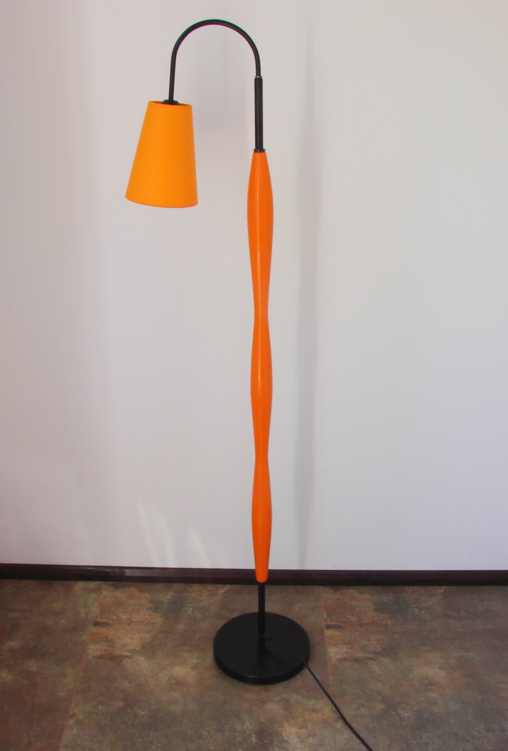 Floor lamp Postmodern, orange lacquered wood, black metal, 1990s - 334322