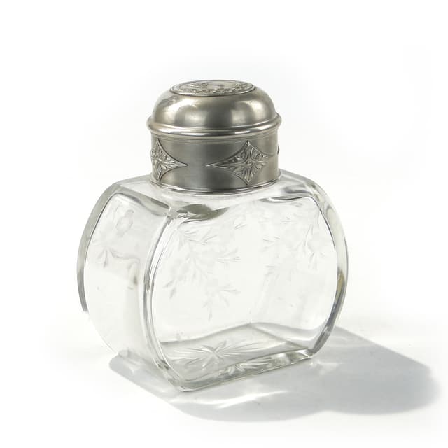 Tea Caddy, transparent crystal glass, silver, Norblin, Poland, early 20th c. - DIMENSION