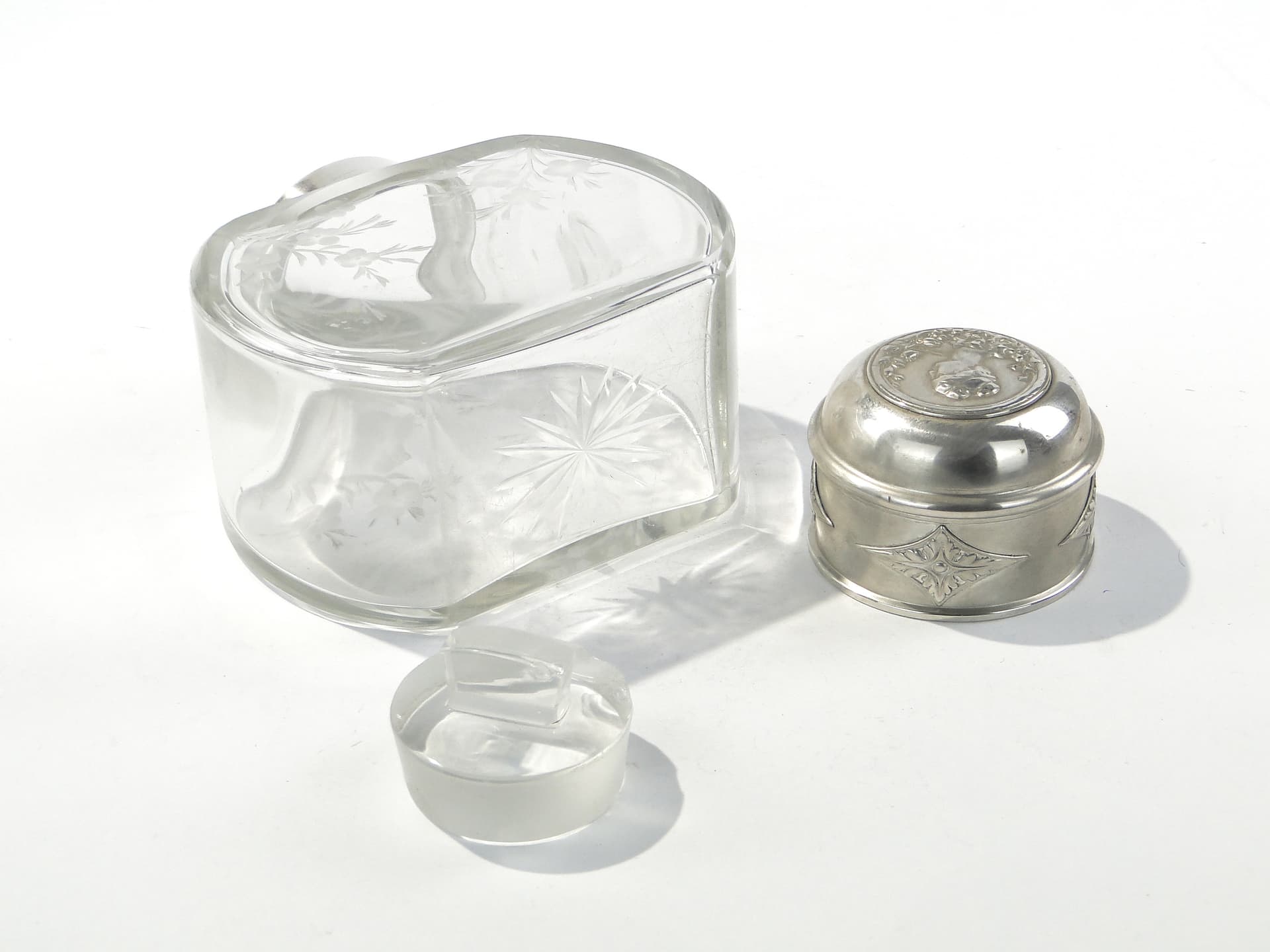 Tea Caddy, transparent crystal glass, silver, Norblin, Poland, early 20th c. - 334366