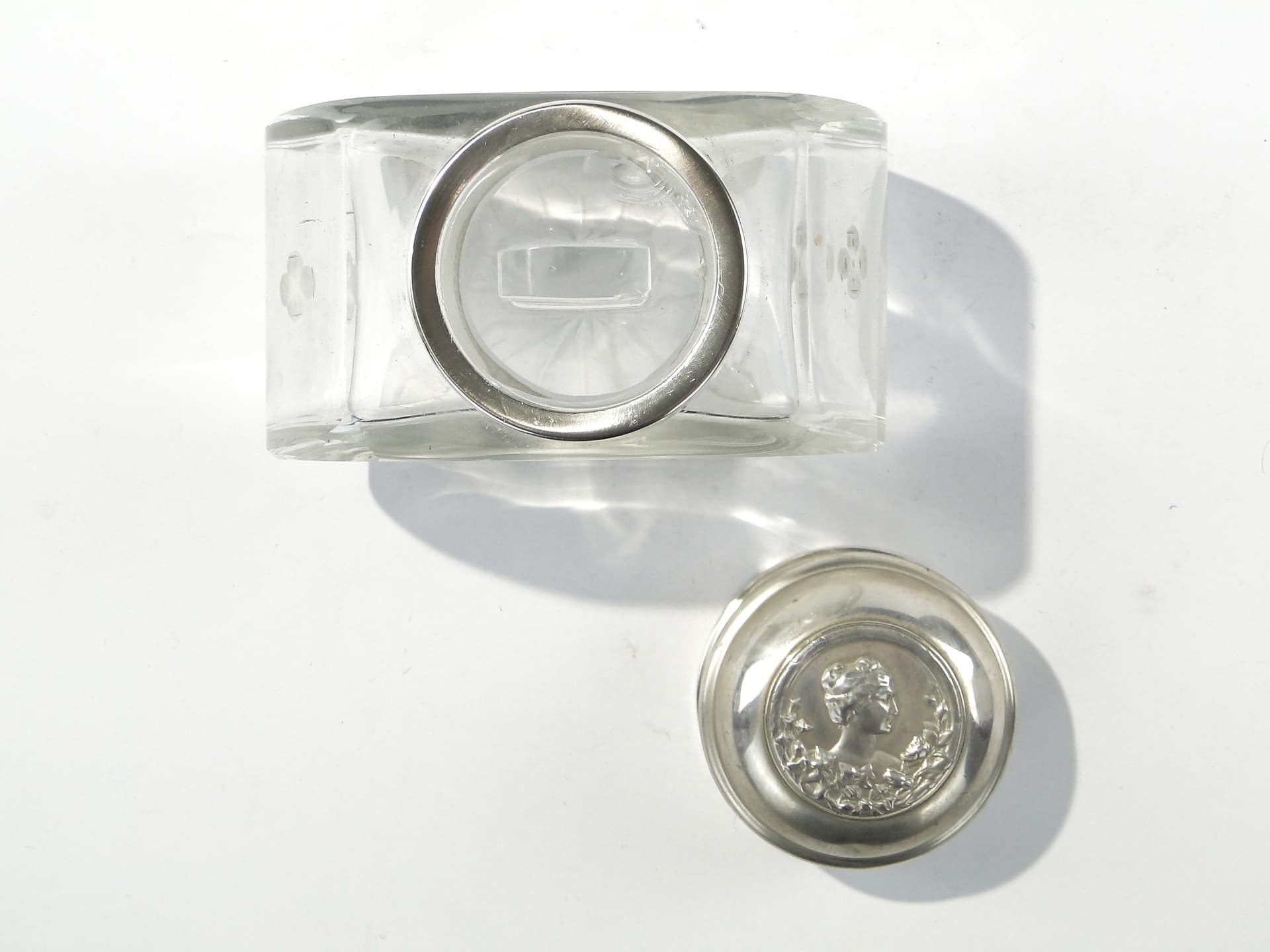 Tea Caddy, transparent crystal glass, silver, Norblin, Poland, early 20th c. - 334368