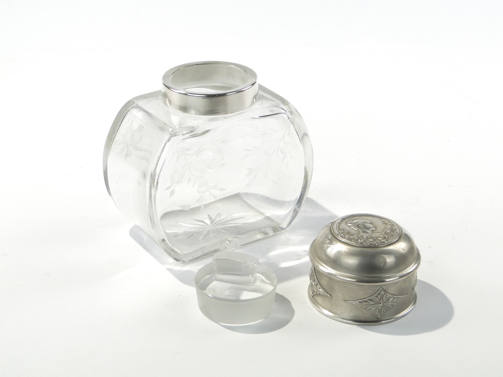 Tea Caddy, transparent crystal glass, silver, Norblin, Poland, early 20th c. - 334367