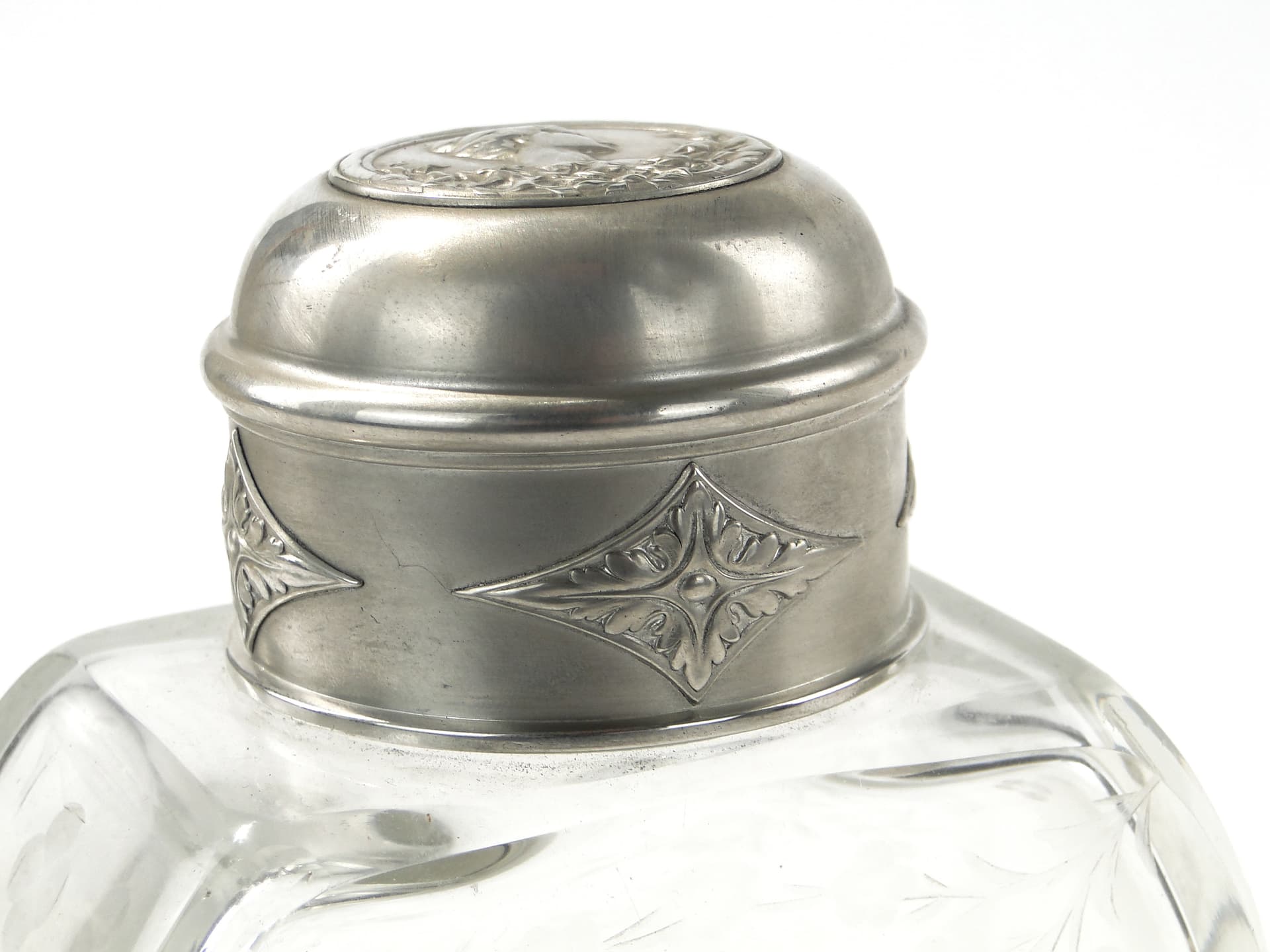 Tea Caddy, transparent crystal glass, silver, Norblin, Poland, early 20th c. - 334363