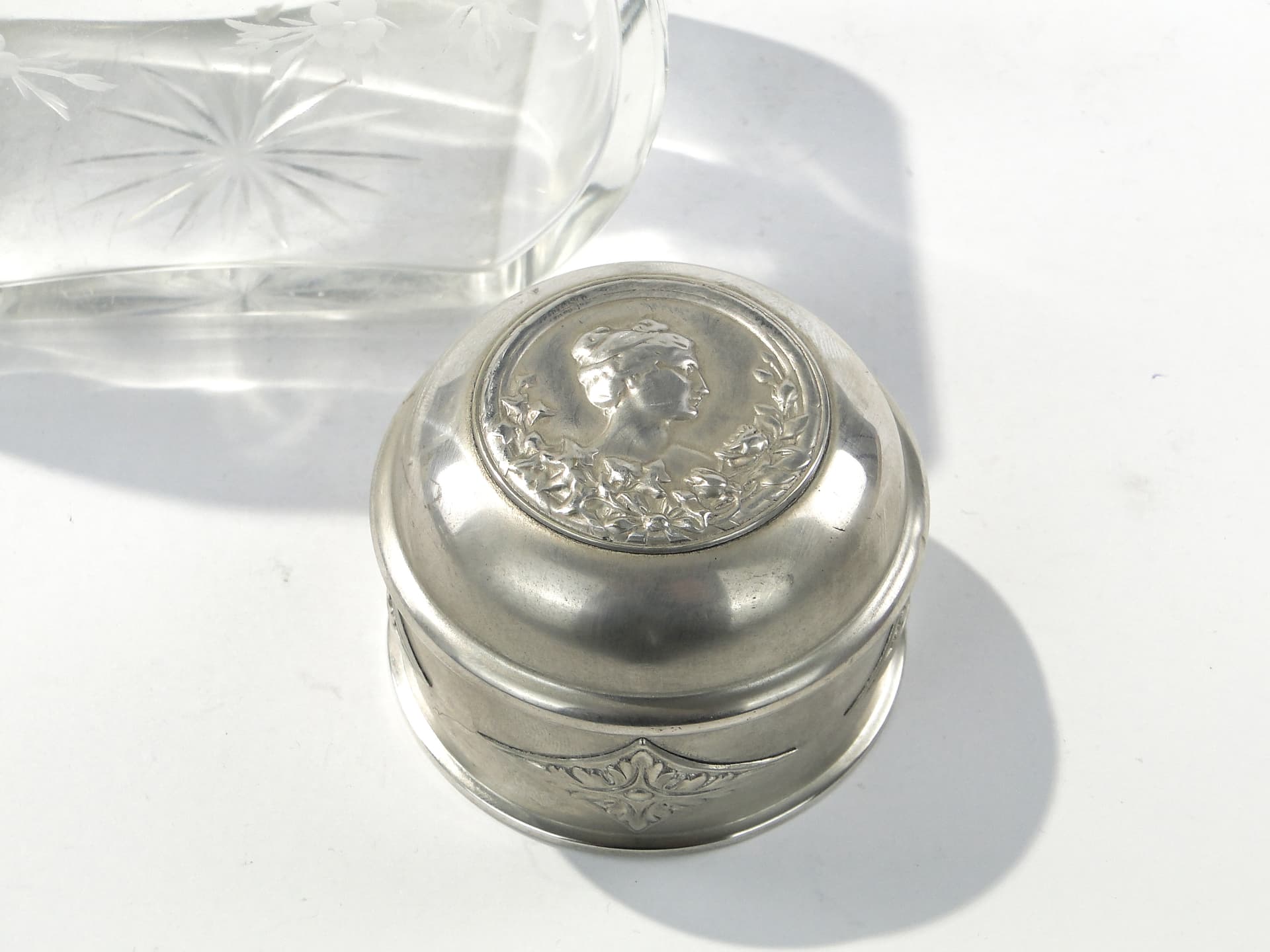 Tea Caddy, transparent crystal glass, silver, Norblin, Poland, early 20th c. - 334364