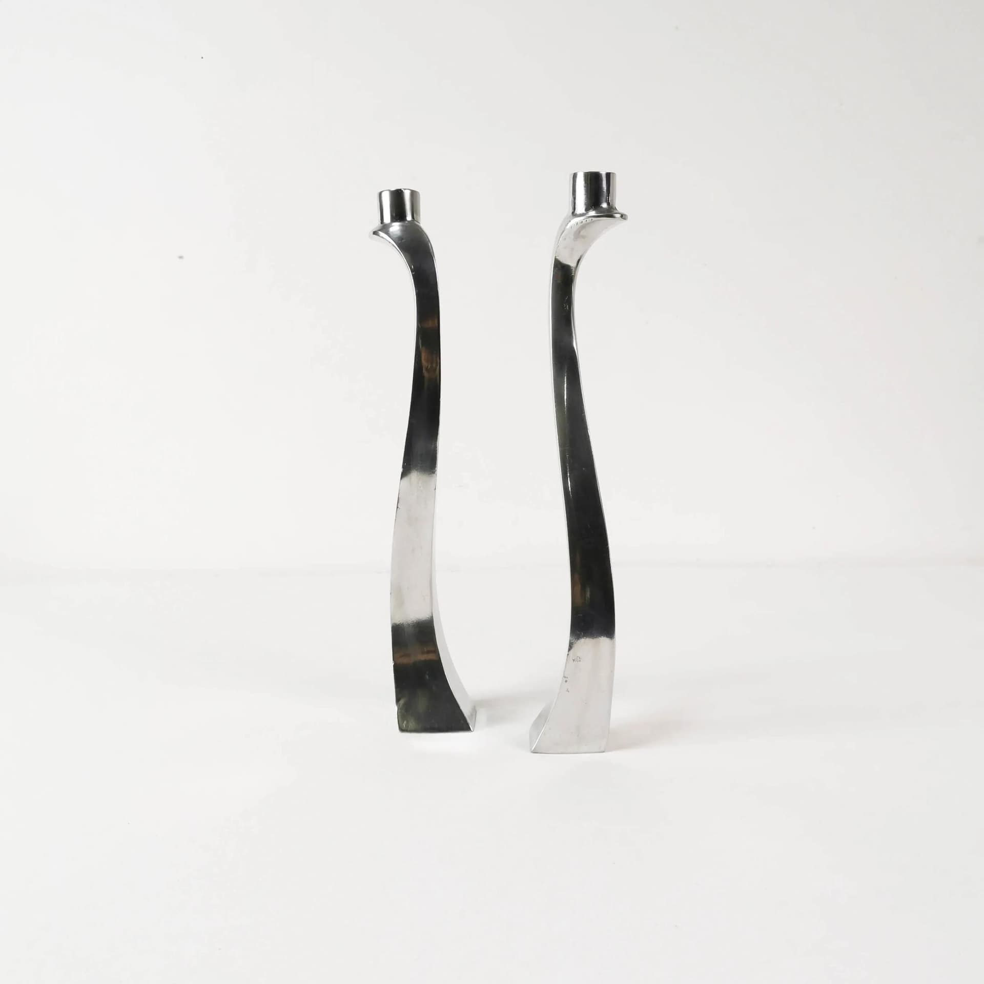 Para świeczników Nessy, aluminium srebrny, Escapade Paris, Francja, lata 80. - 334739